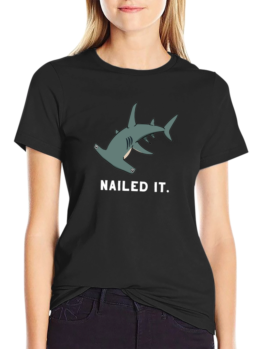 Nailed It! Hammerhead Shark Graphic Tee - Black Cotton
