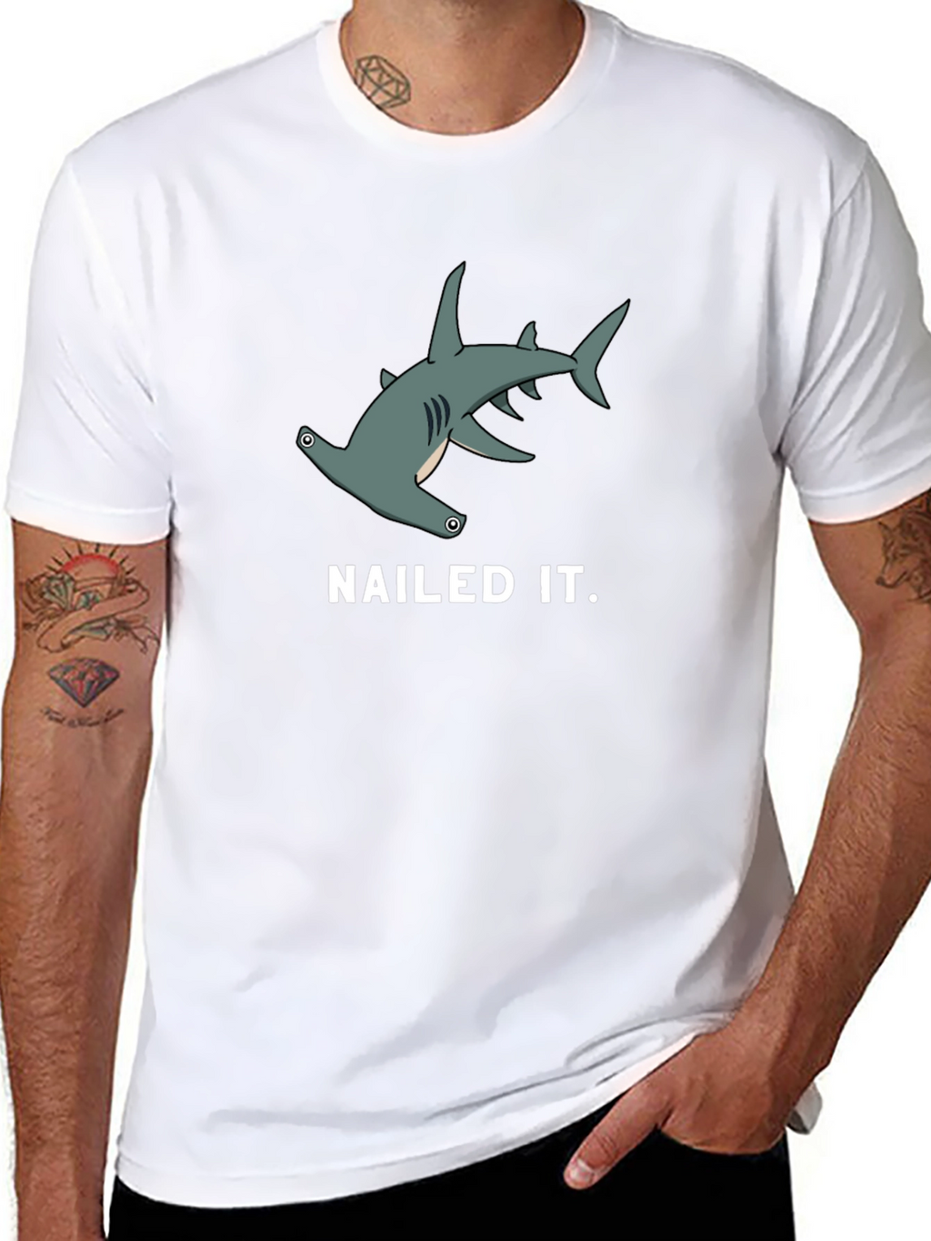 Nailed It! Hammerhead Shark Graphic Tee - Black Cotton