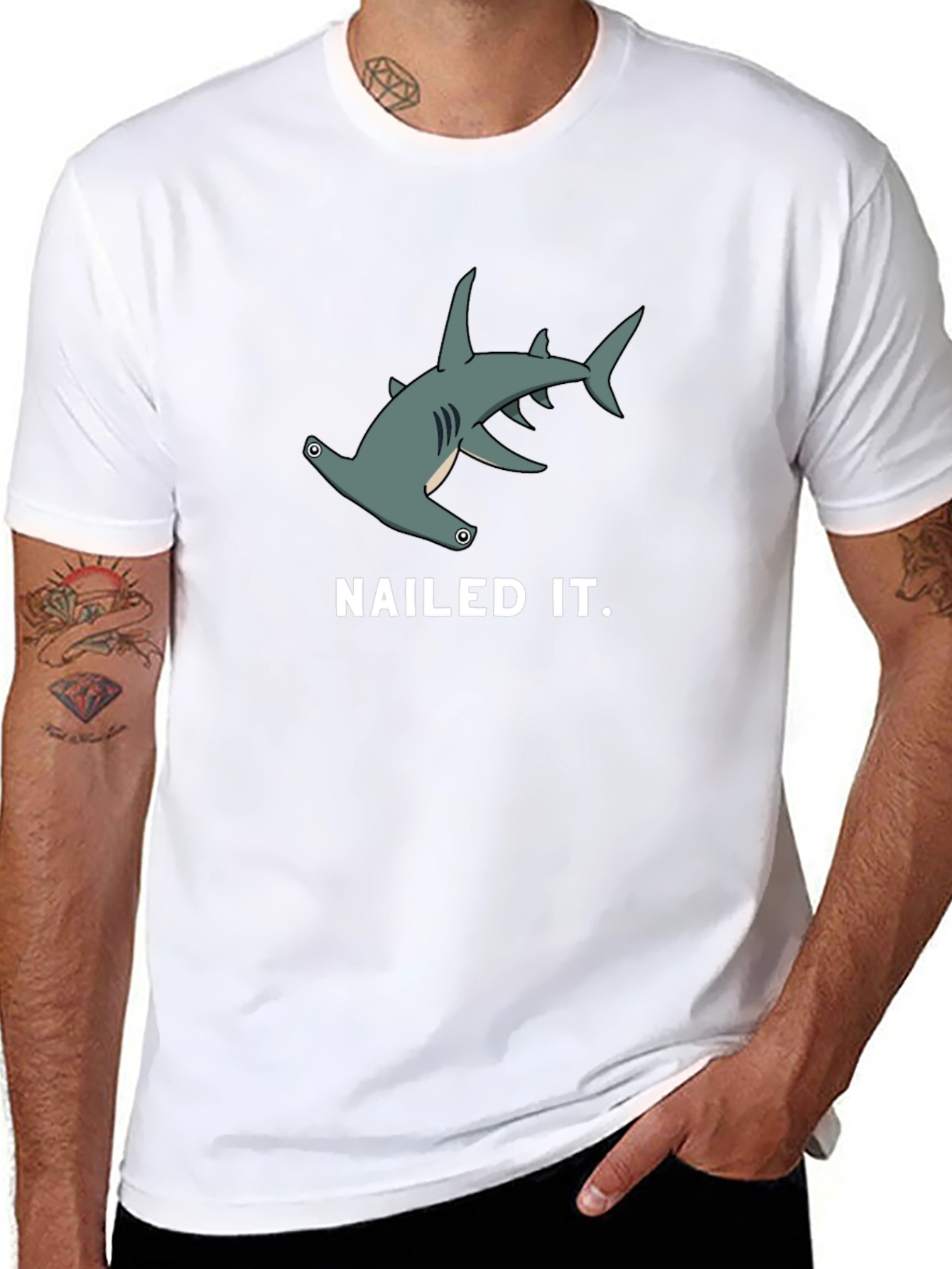 Nailed It! Hammerhead Shark Graphic Tee - Black Cotton