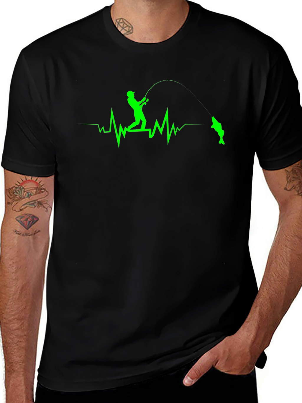 Fisherman Heartbeat T-Shirt - Black