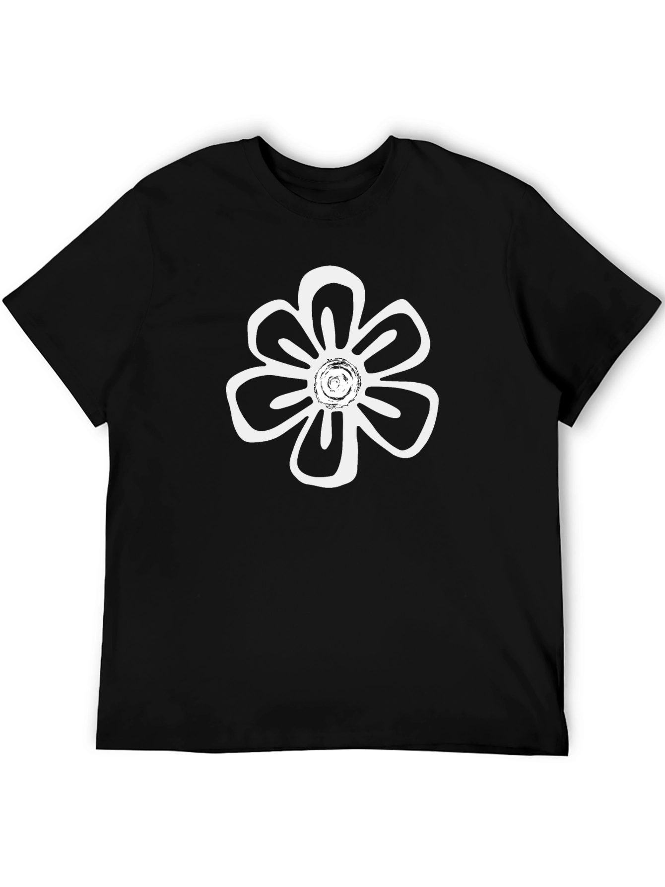 Black T-Shirt with White Flower Print