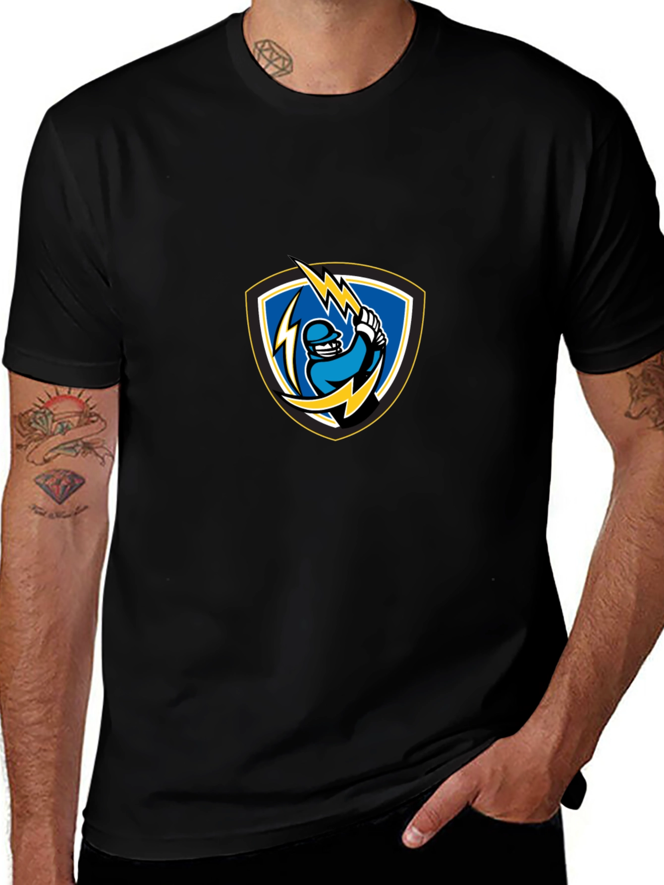 Black T-Shirt with Lightning Baseball Design