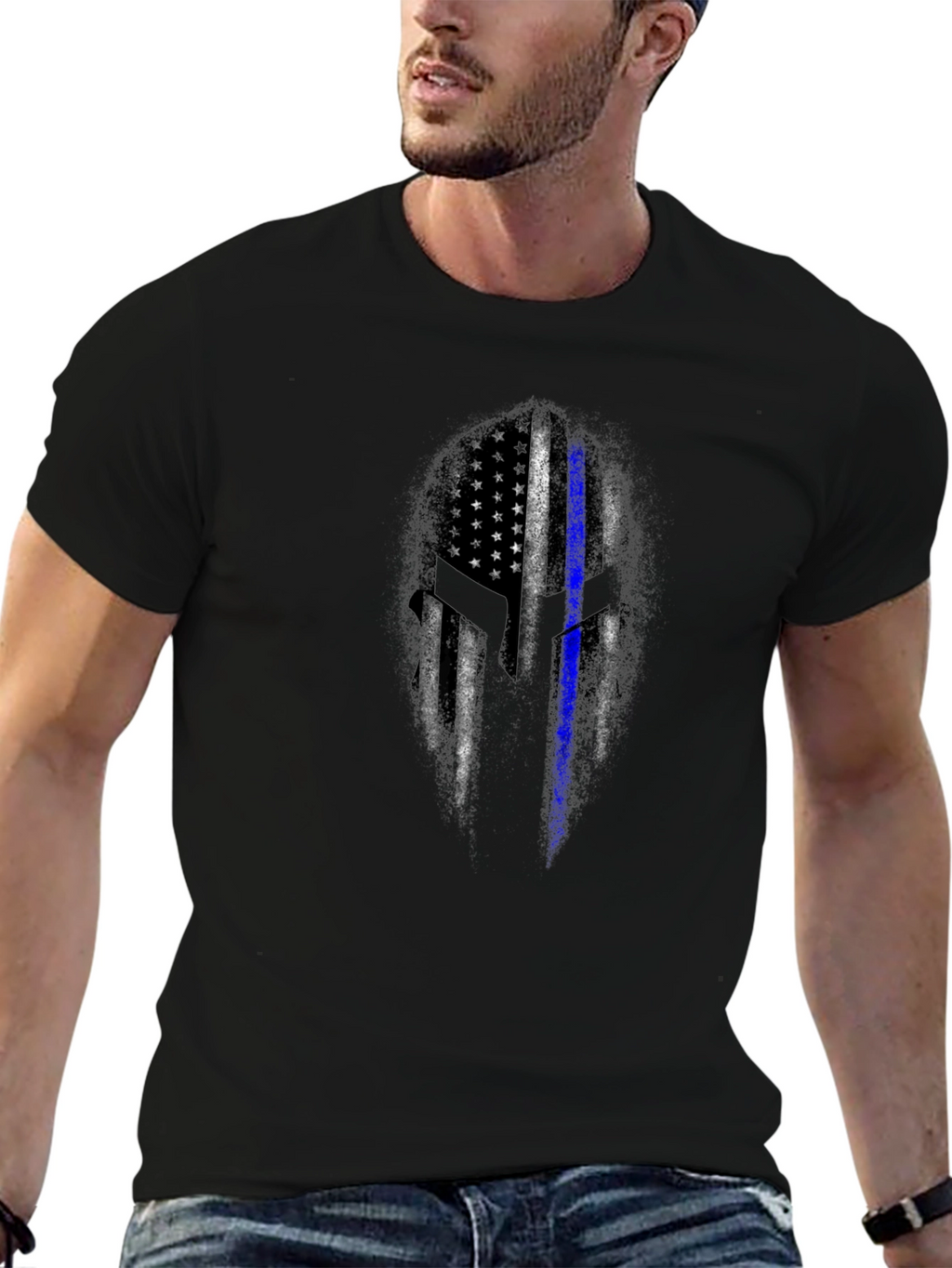 Thin Blue Line Spartan Helmet T-Shirt