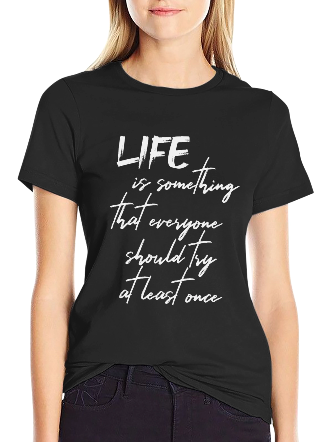 Life Quote Black Cotton T-Shirt