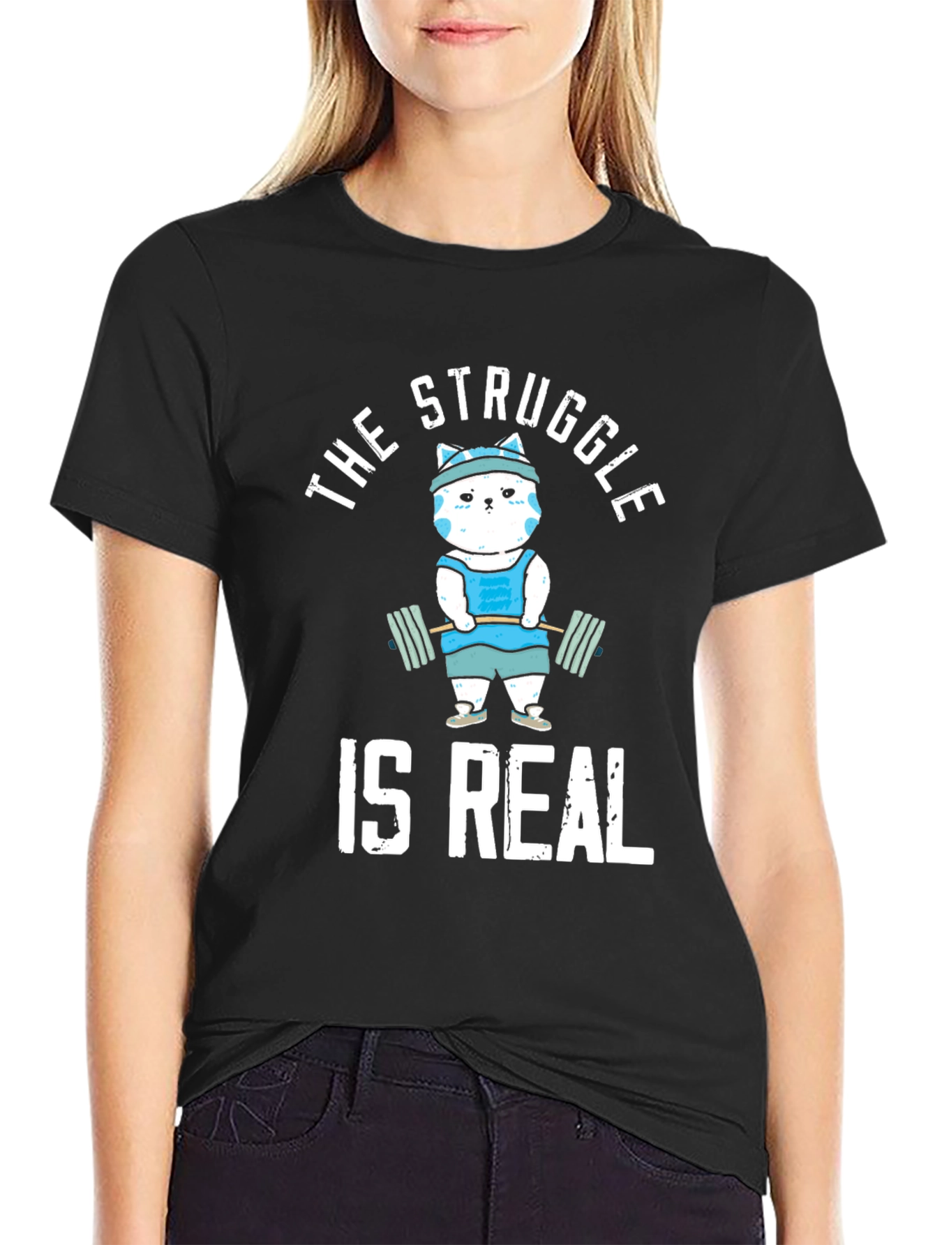 Funny Workout Cat T-Shirt - The Struggle Is Real Tee