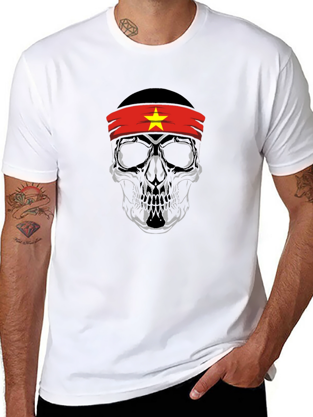 Skull Vietnam Flag Headband Graphic Tee