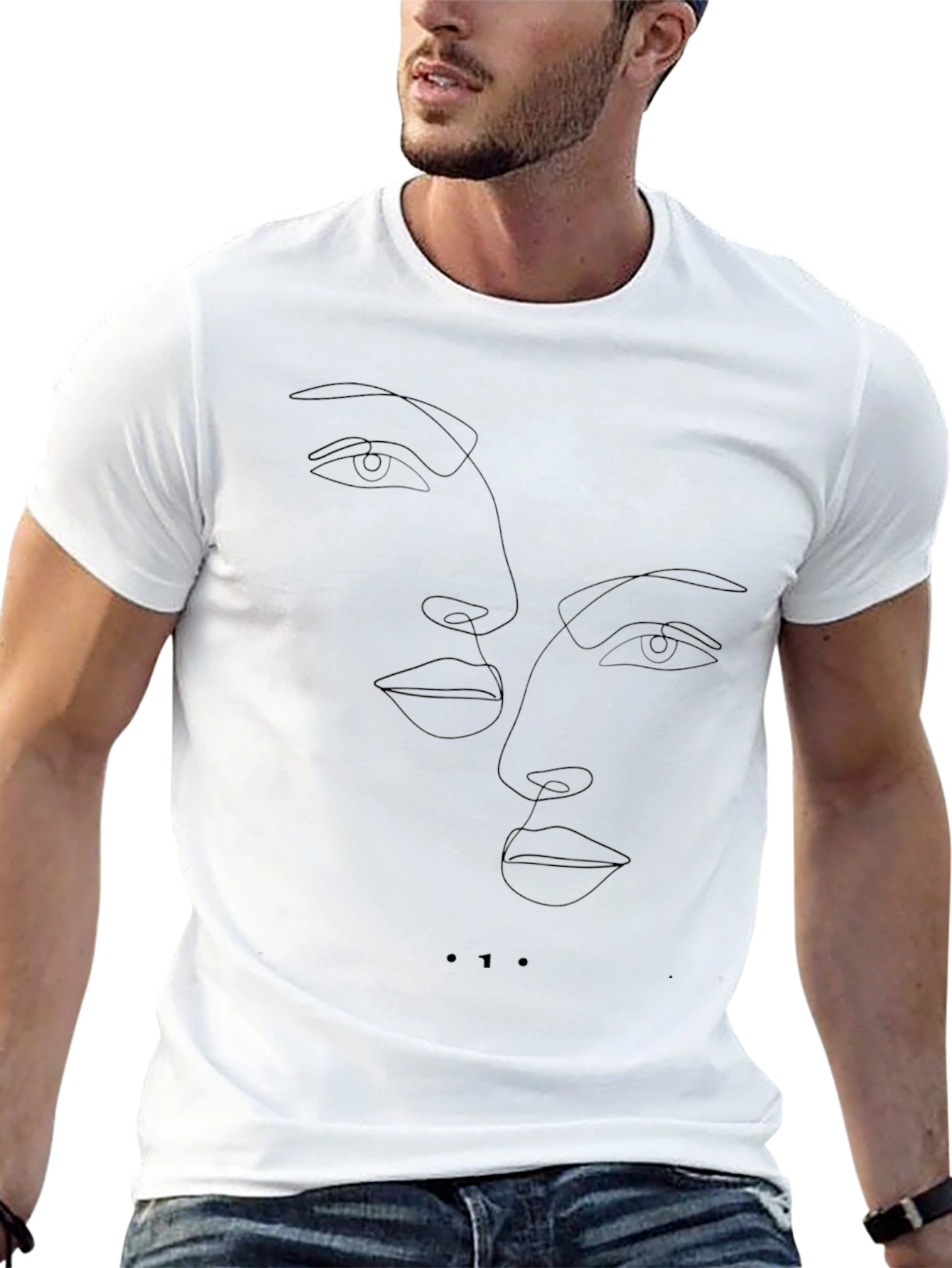Minimalist Faces Line Art Black T-Shirt