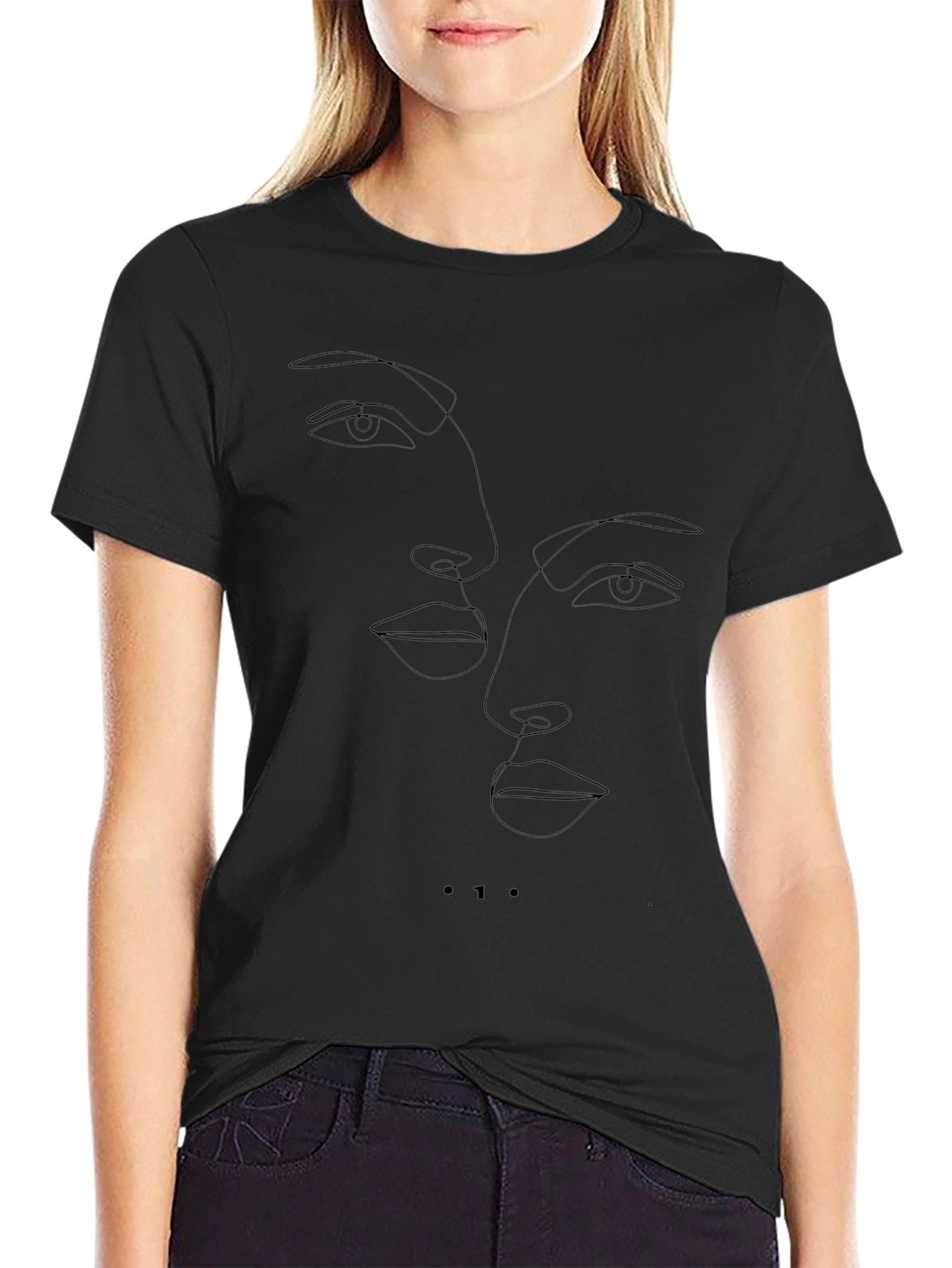 Minimalist Faces Line Art Black T-Shirt