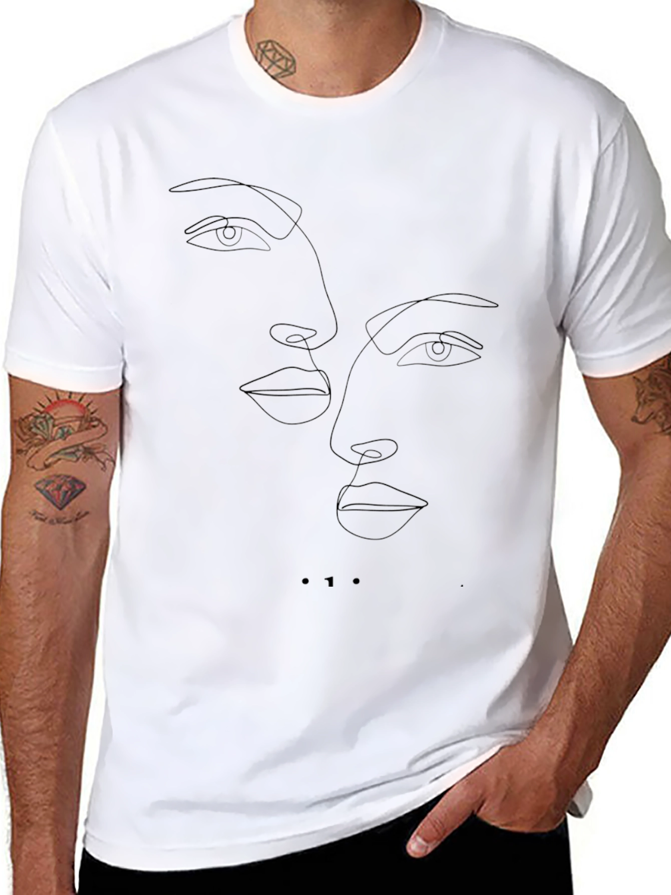 Minimalist Faces Line Art Black T-Shirt