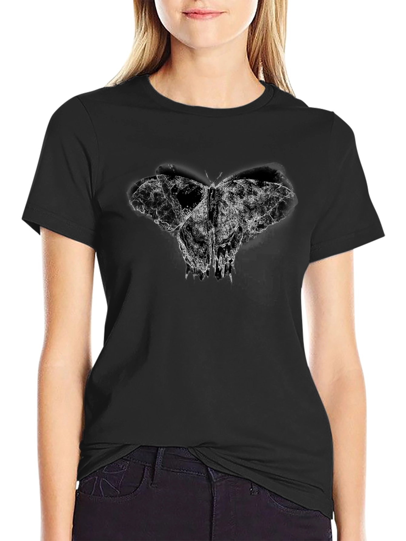 Abstract Butterfly Print Black T-Shirt