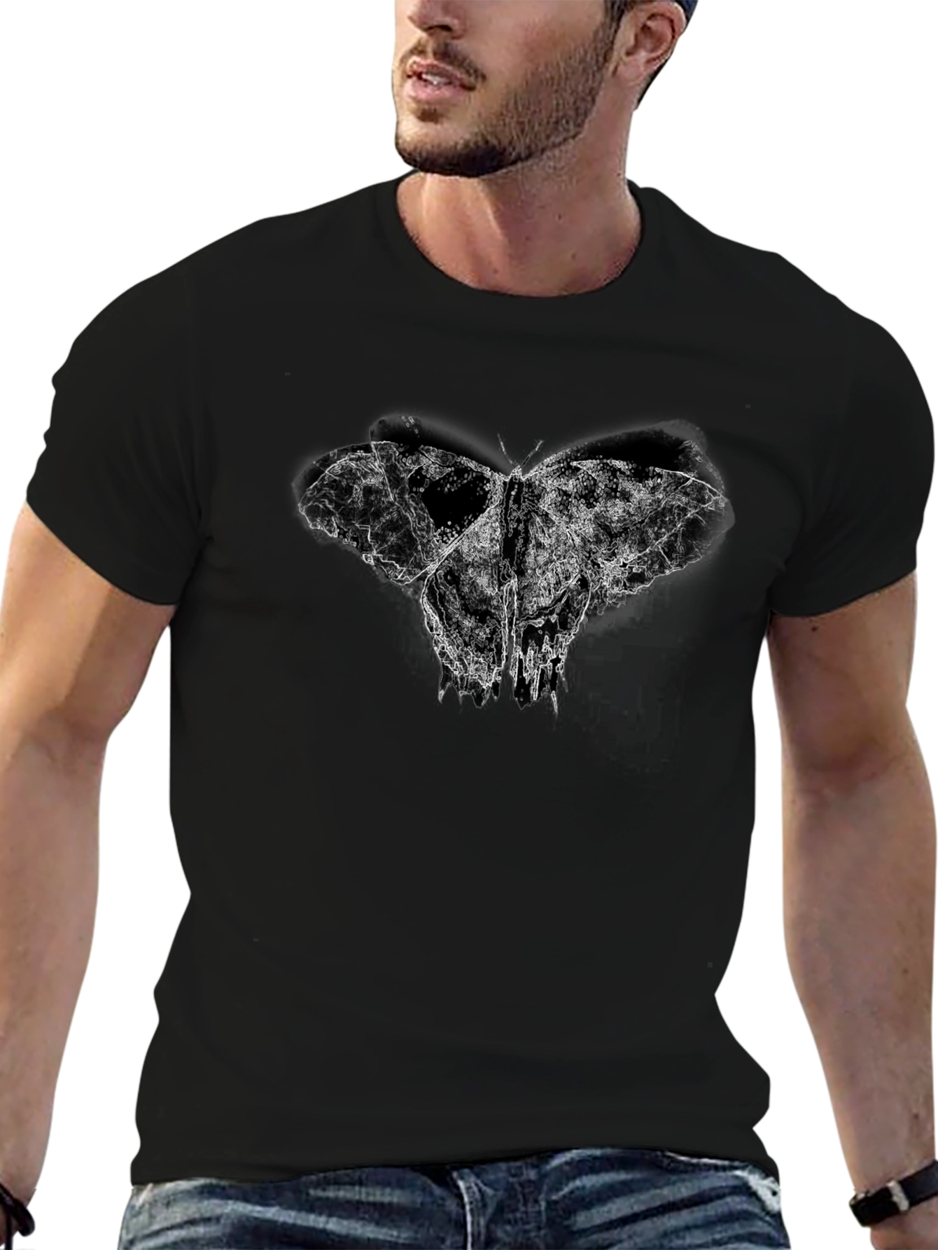 Abstract Butterfly Print Black T-Shirt