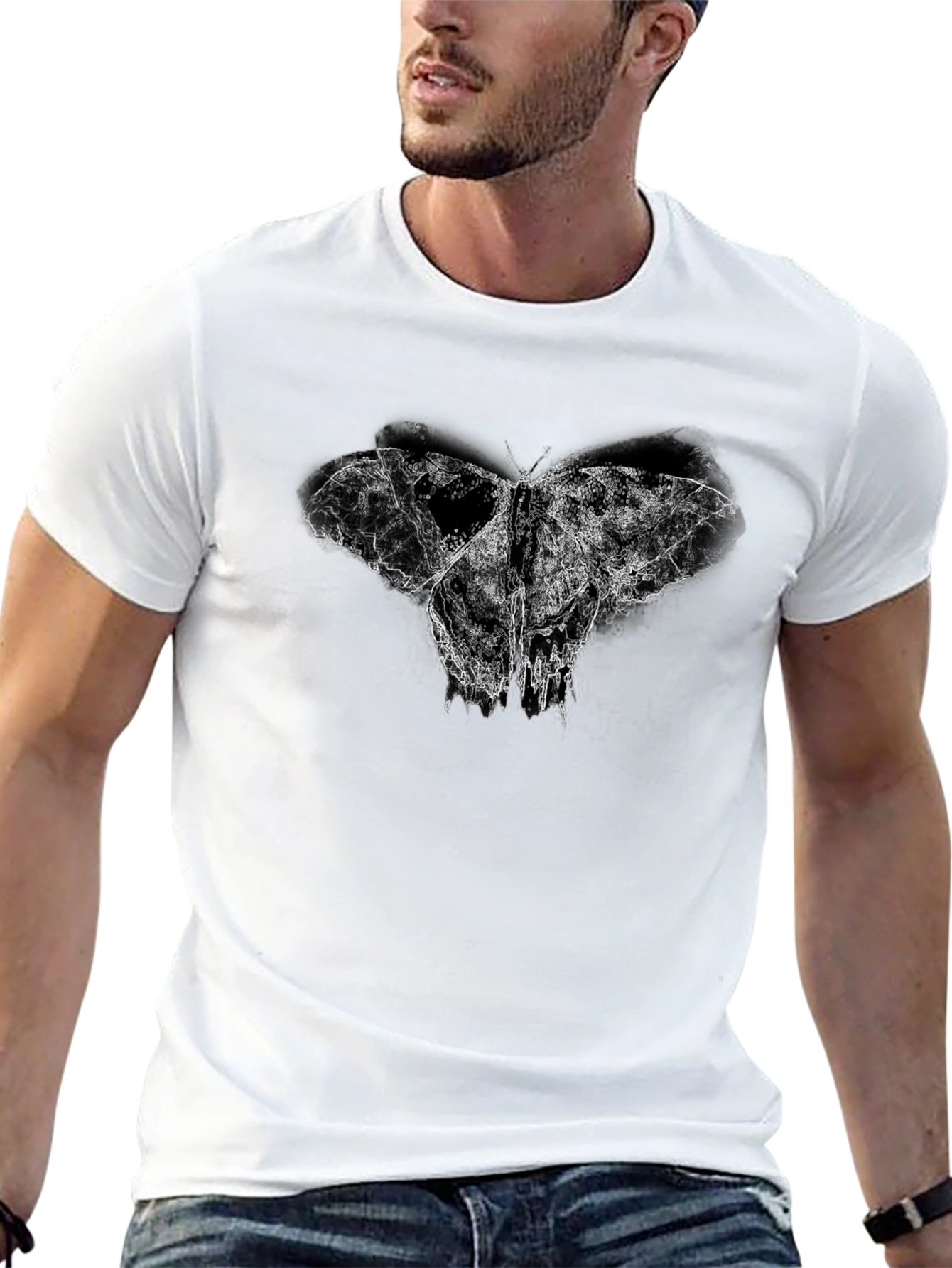 Abstract Butterfly Print Black T-Shirt