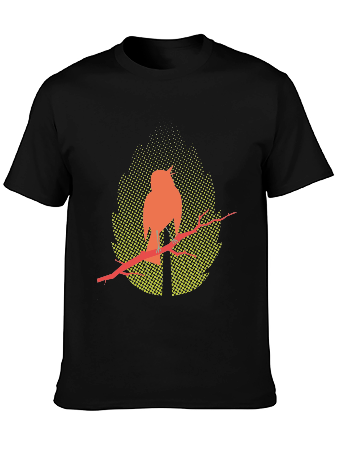 Bird on Branch Graphic Tee - Stylish Mens Black T-Shirt