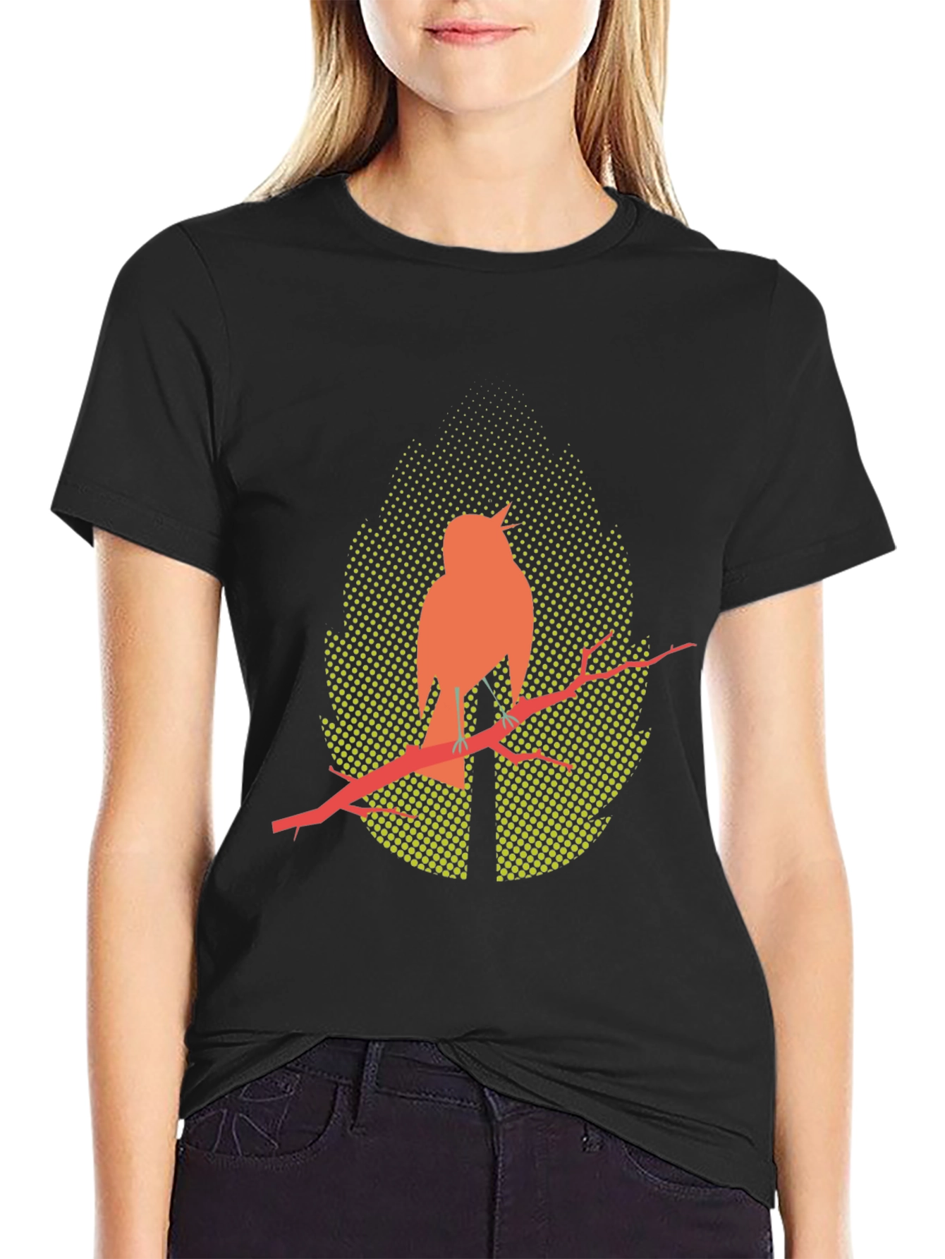 Bird on Branch Graphic Tee - Stylish Mens Black T-Shirt