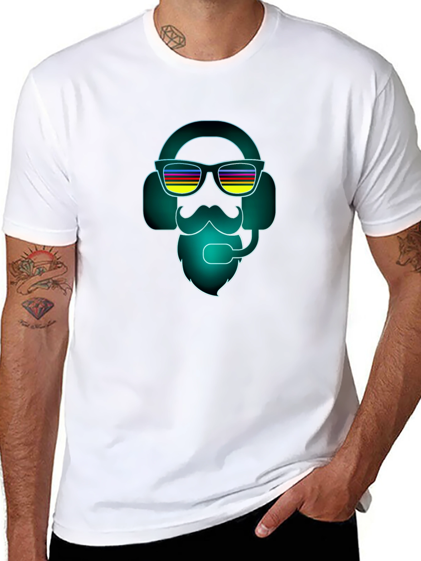 Neon DJ Bearded Man Graphic Tee