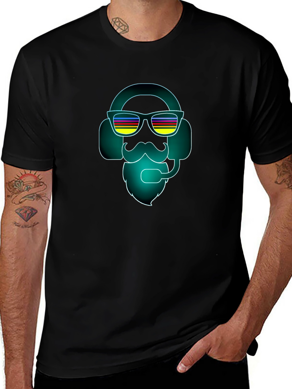 Neon DJ Bearded Man Graphic Tee