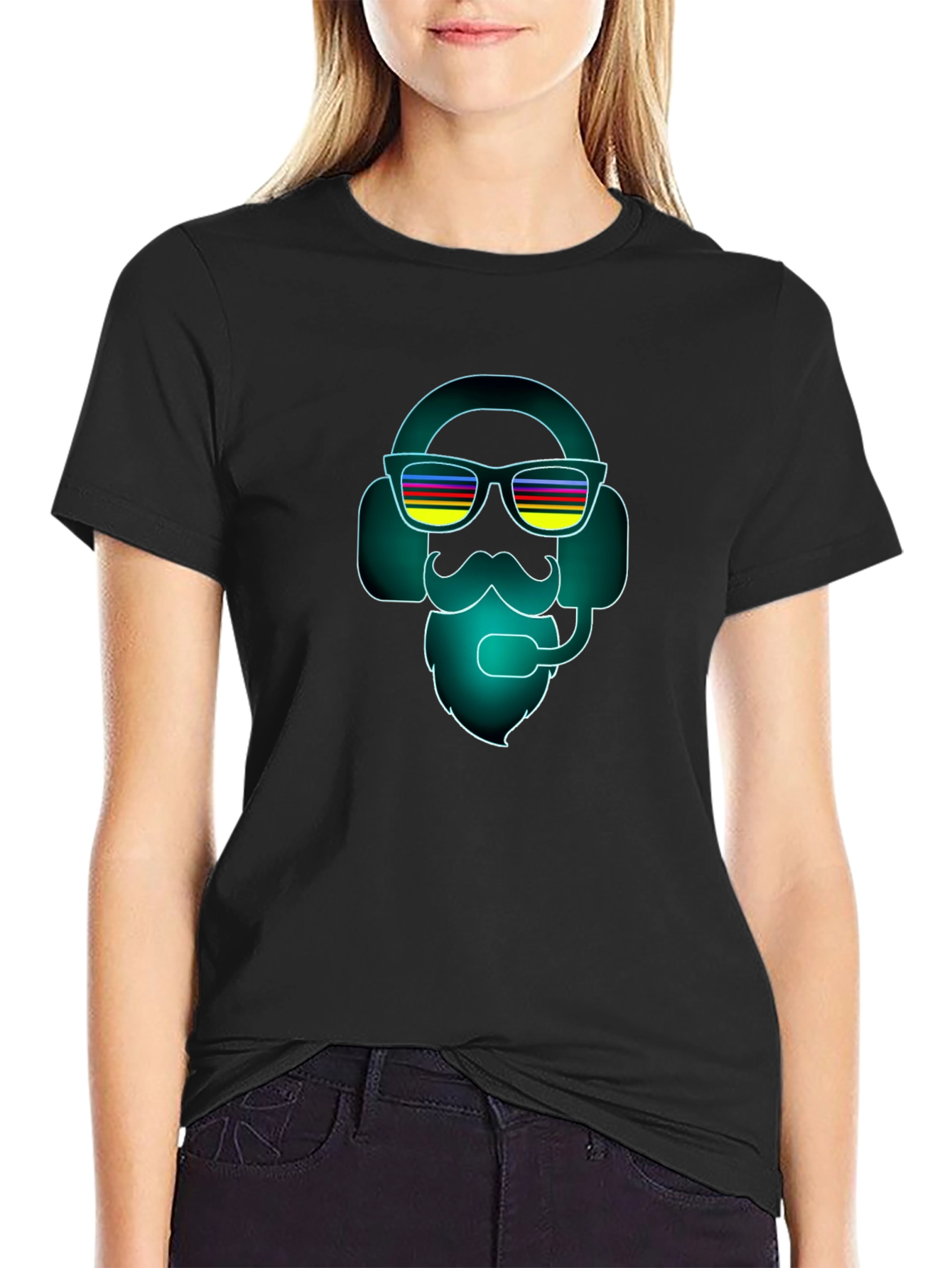 Neon DJ Bearded Man Graphic Tee