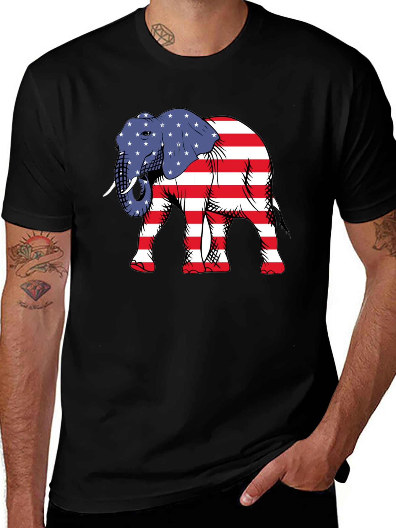 Patriotic Elephant Graphic T-Shirt