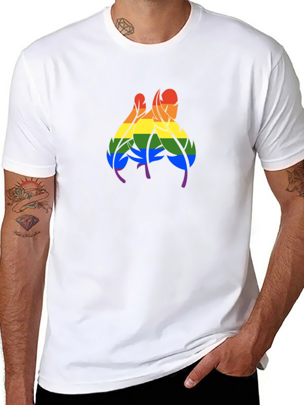 Rainbow Feather Graphic Black T-Shirt