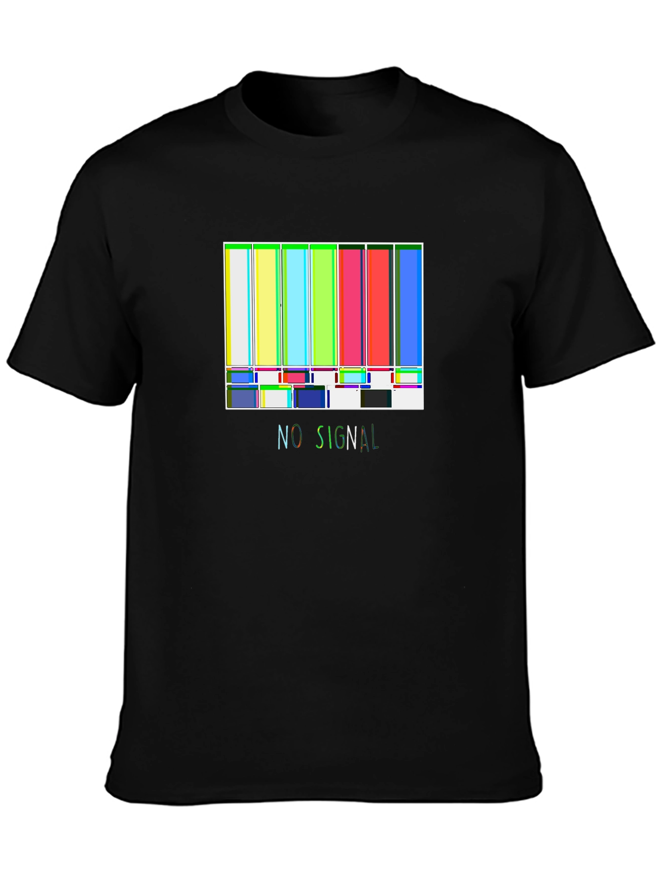 No Signal Retro TV Test Pattern Black T-Shirt