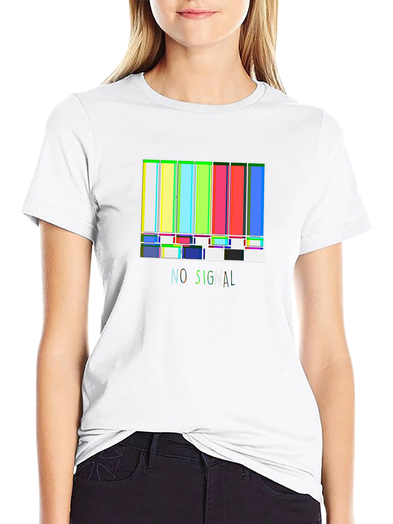No Signal Retro TV Test Pattern Black T-Shirt