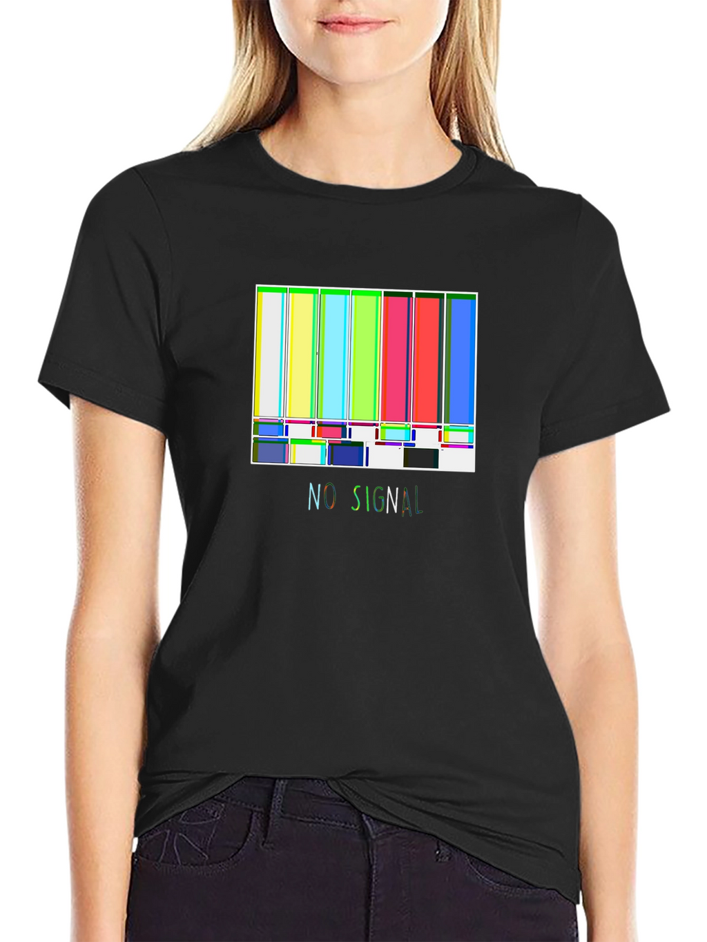 No Signal Retro TV Test Pattern Black T-Shirt