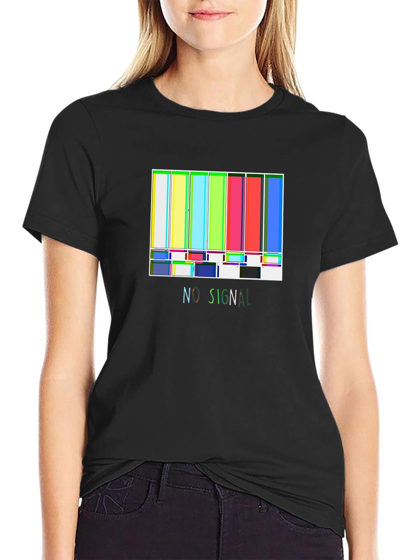 No Signal Retro TV Test Pattern Black T-Shirt