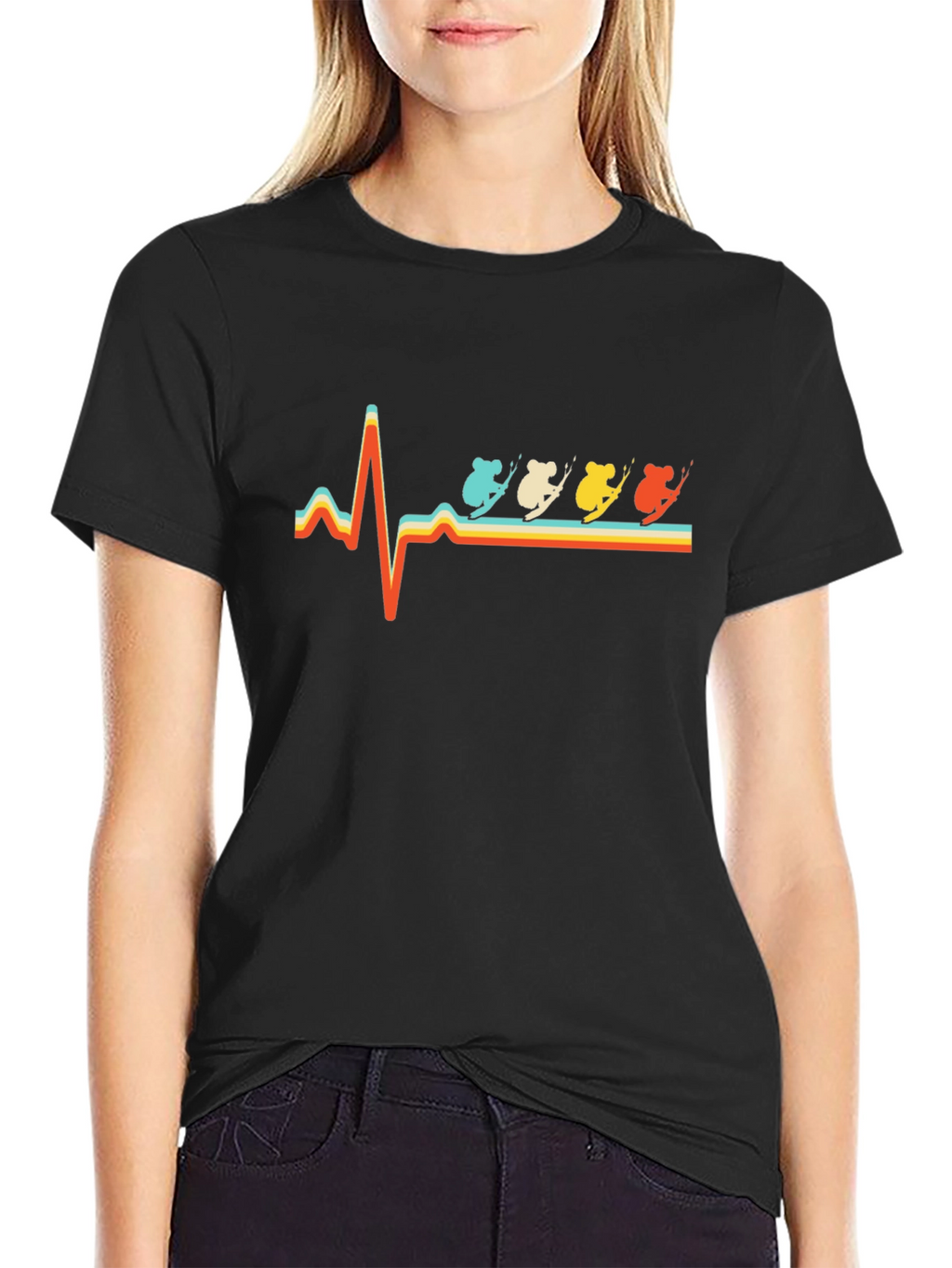 Koala Skiing Heartbeat T-Shirt