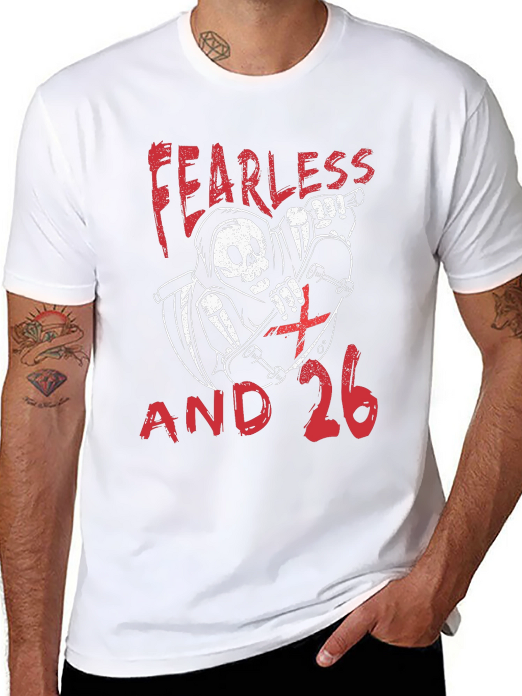 Fearless and 26 T-Shirt - Skateboard Reaper Design