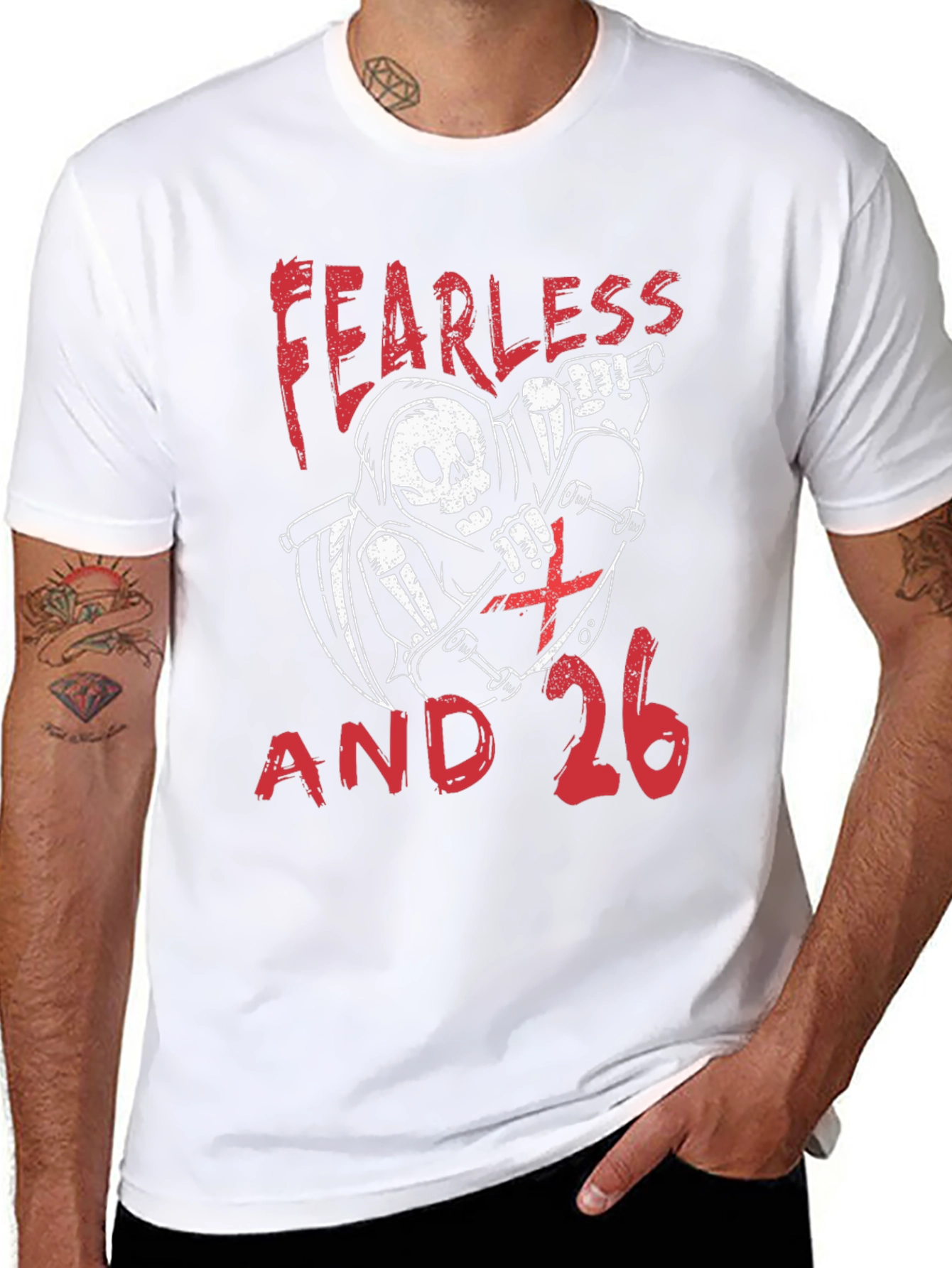 Fearless and 26 T-Shirt - Skateboard Reaper Design