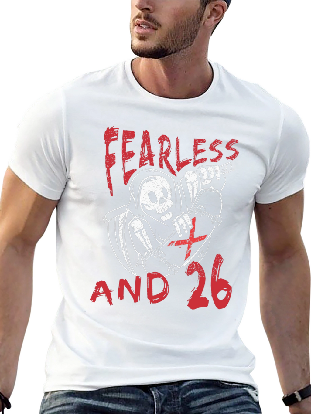 Fearless and 26 T-Shirt - Skateboard Reaper Design