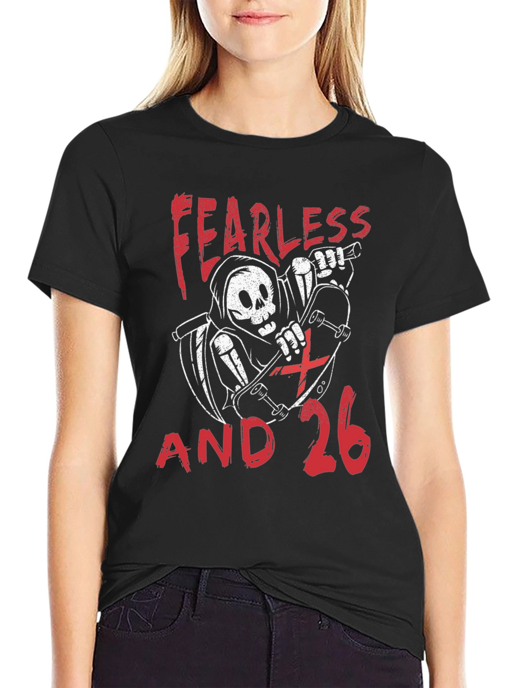 Fearless and 26 T-Shirt - Skateboard Reaper Design