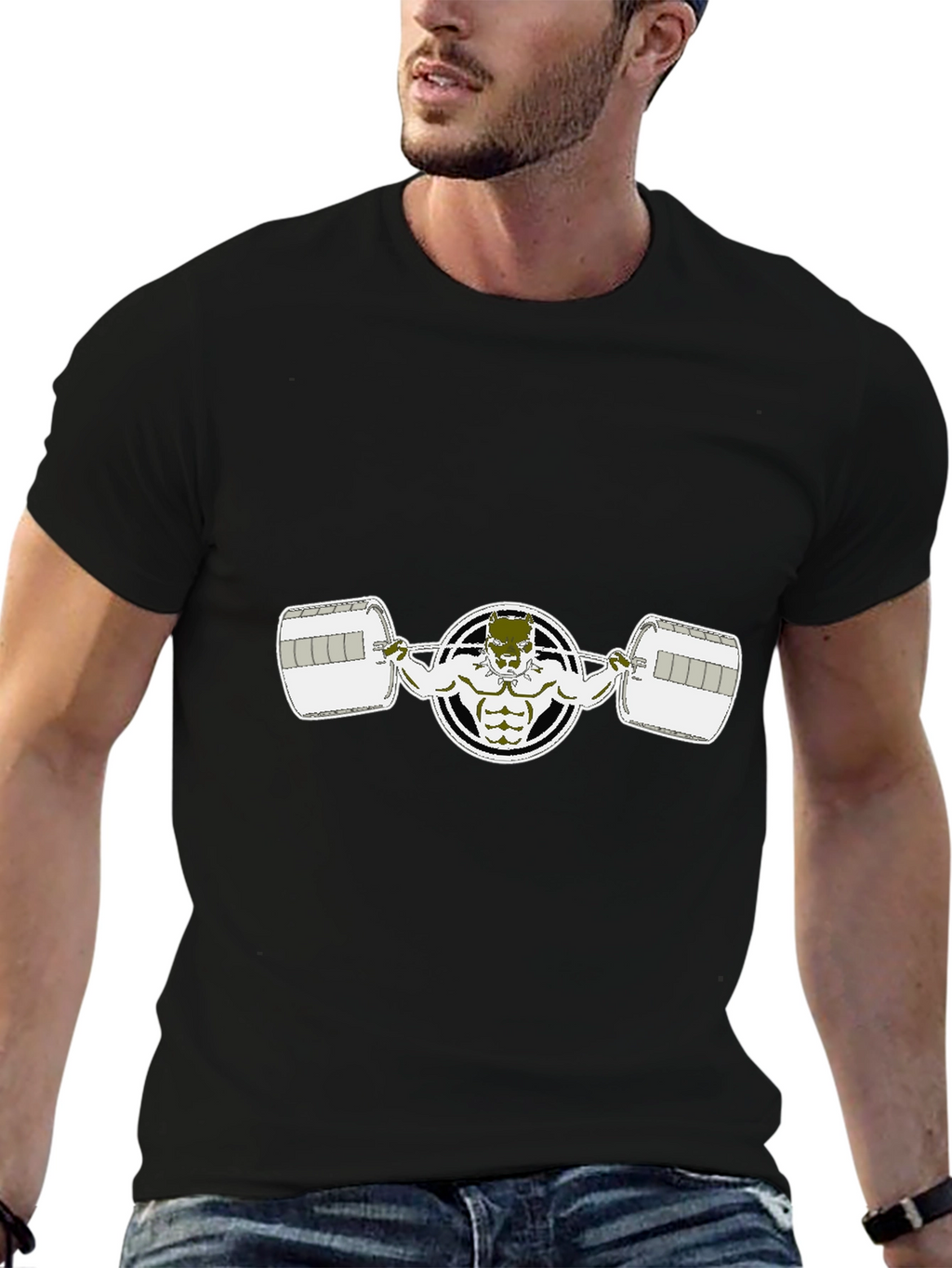 Weightlifting Bulldog Graphic Tee - Black Cotton