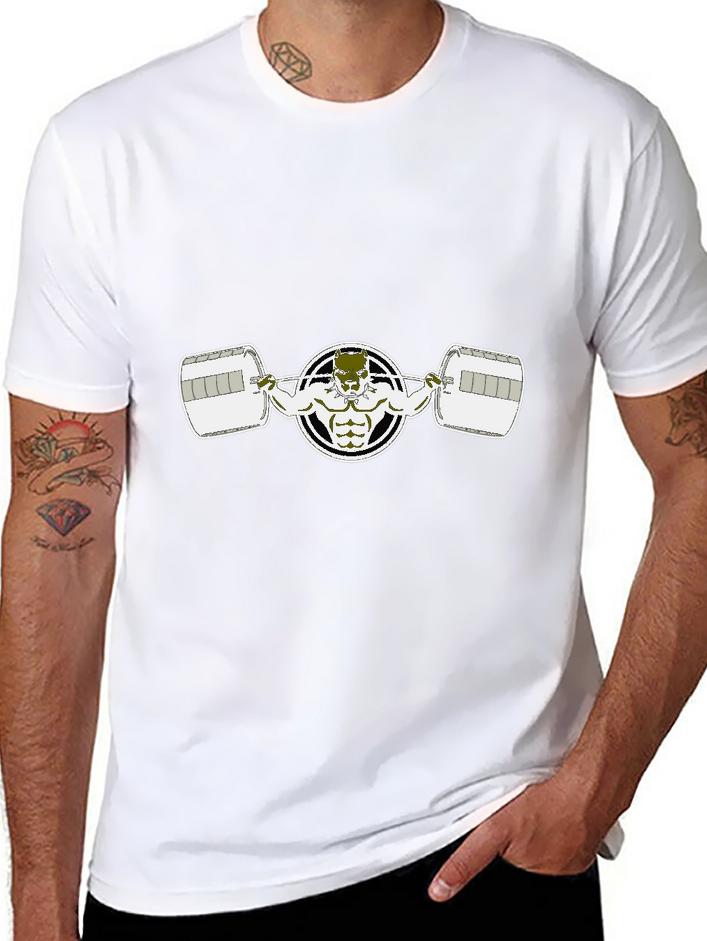 Weightlifting Bulldog Graphic Tee - Black Cotton