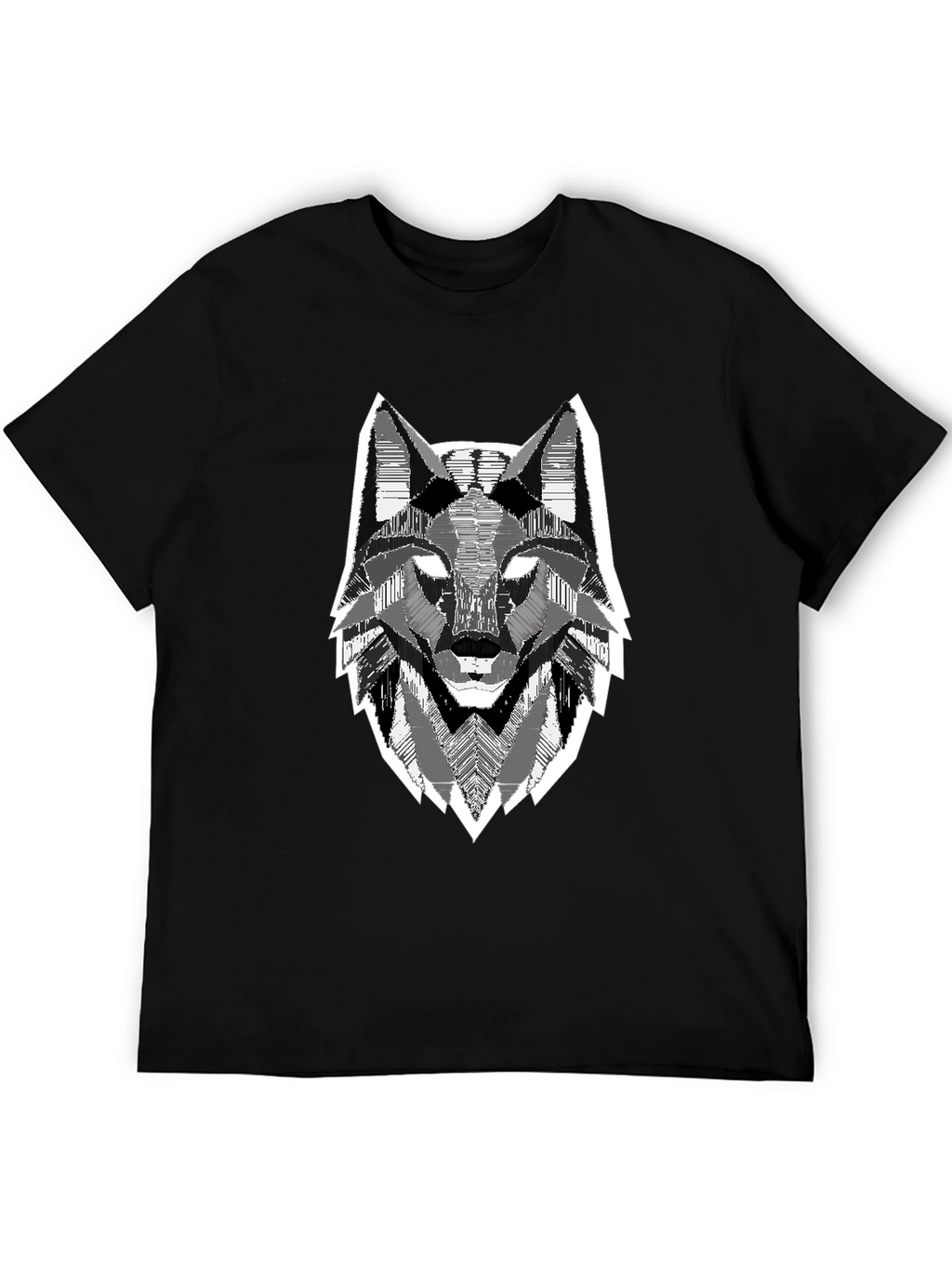 Geometric Wolf Head Graphic Print Black T-Shirt