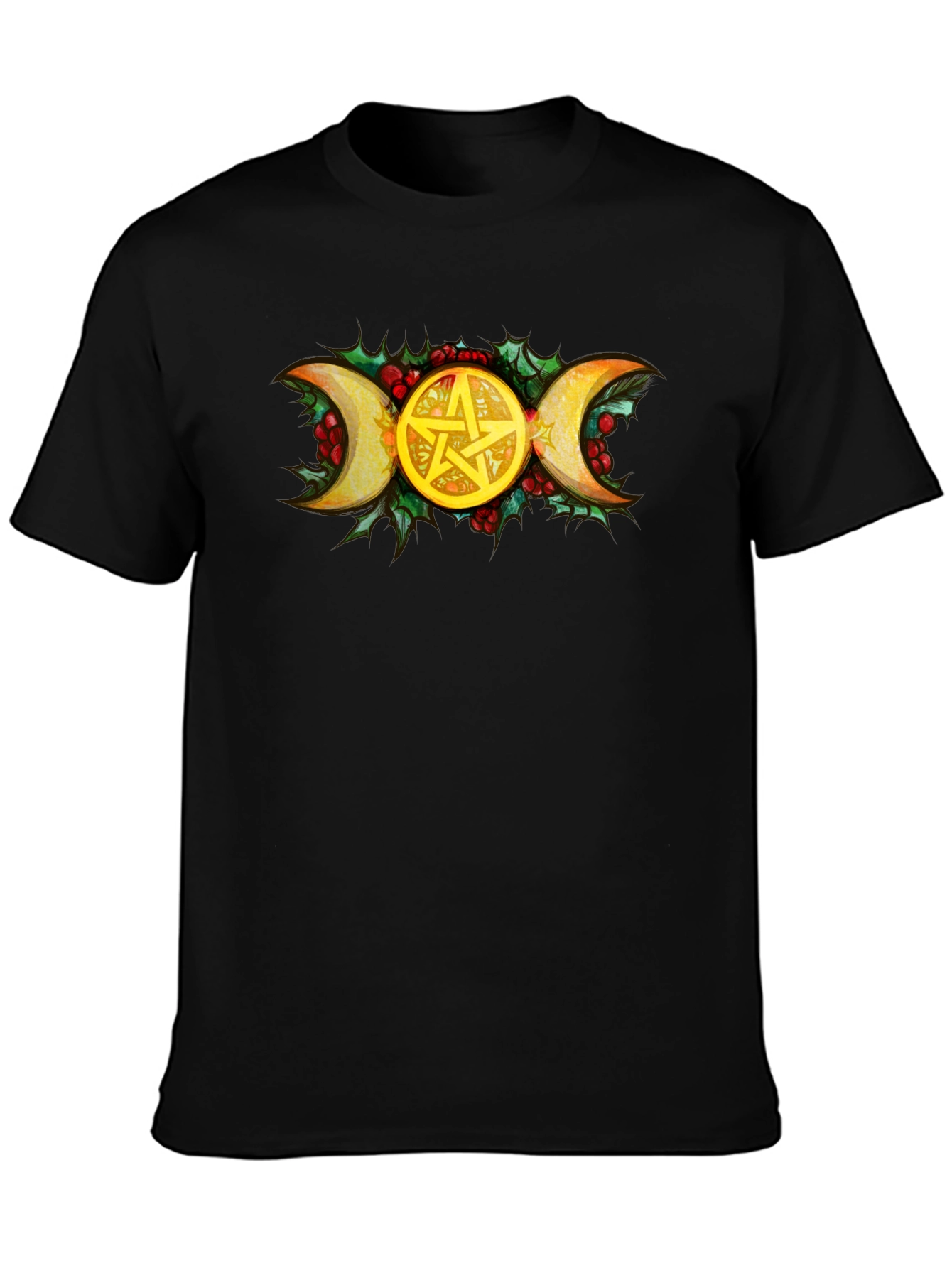 Triple Moon Goddess Pentacle Black T-Shirt
