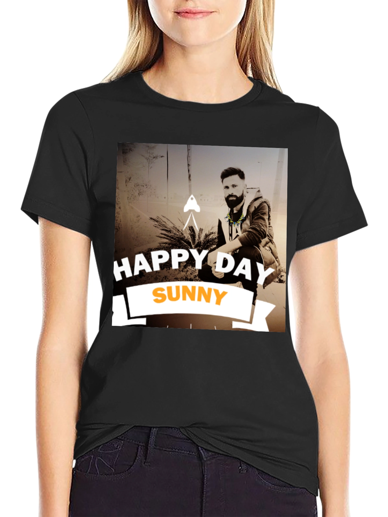 Happy Day Sunny Black Graphic T-Shirt
