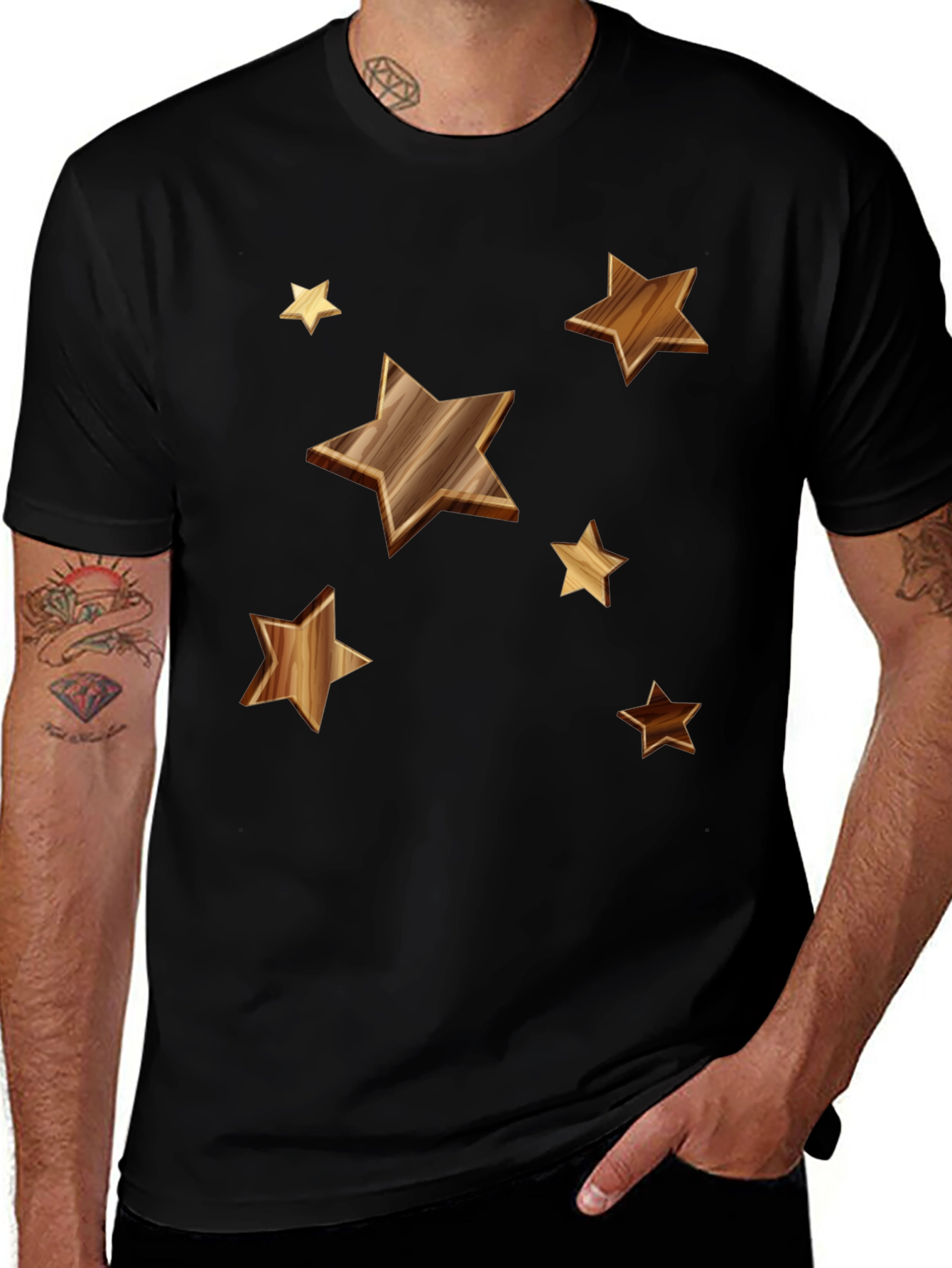 Starry Woodgrain Tee - Casual Cotton Comfort