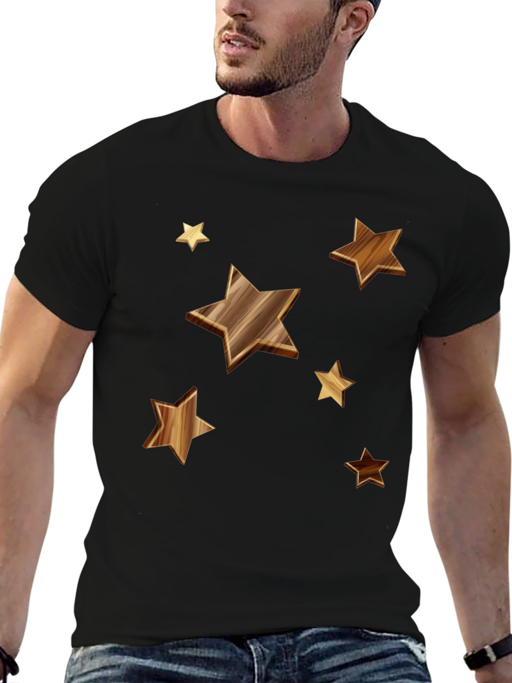 Starry Woodgrain Tee - Casual Cotton Comfort