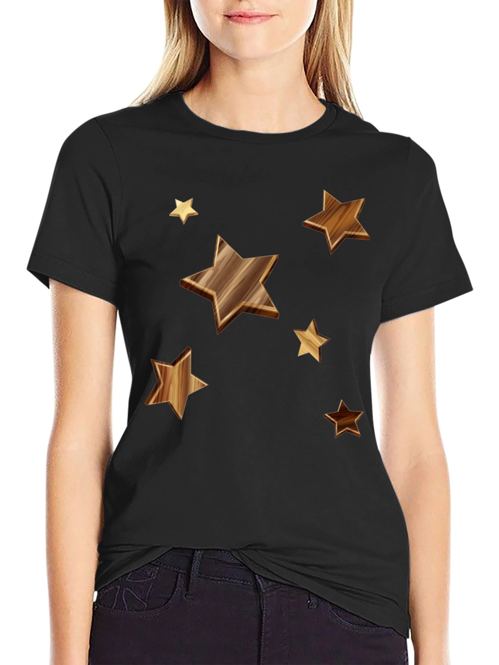 Starry Woodgrain Tee - Casual Cotton Comfort