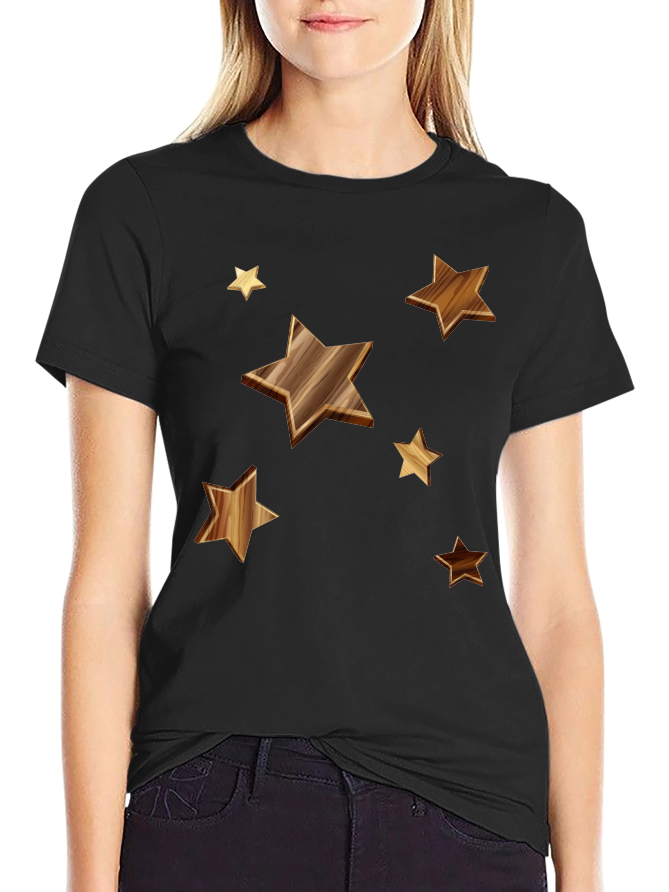 Starry Woodgrain Tee - Casual Cotton Comfort