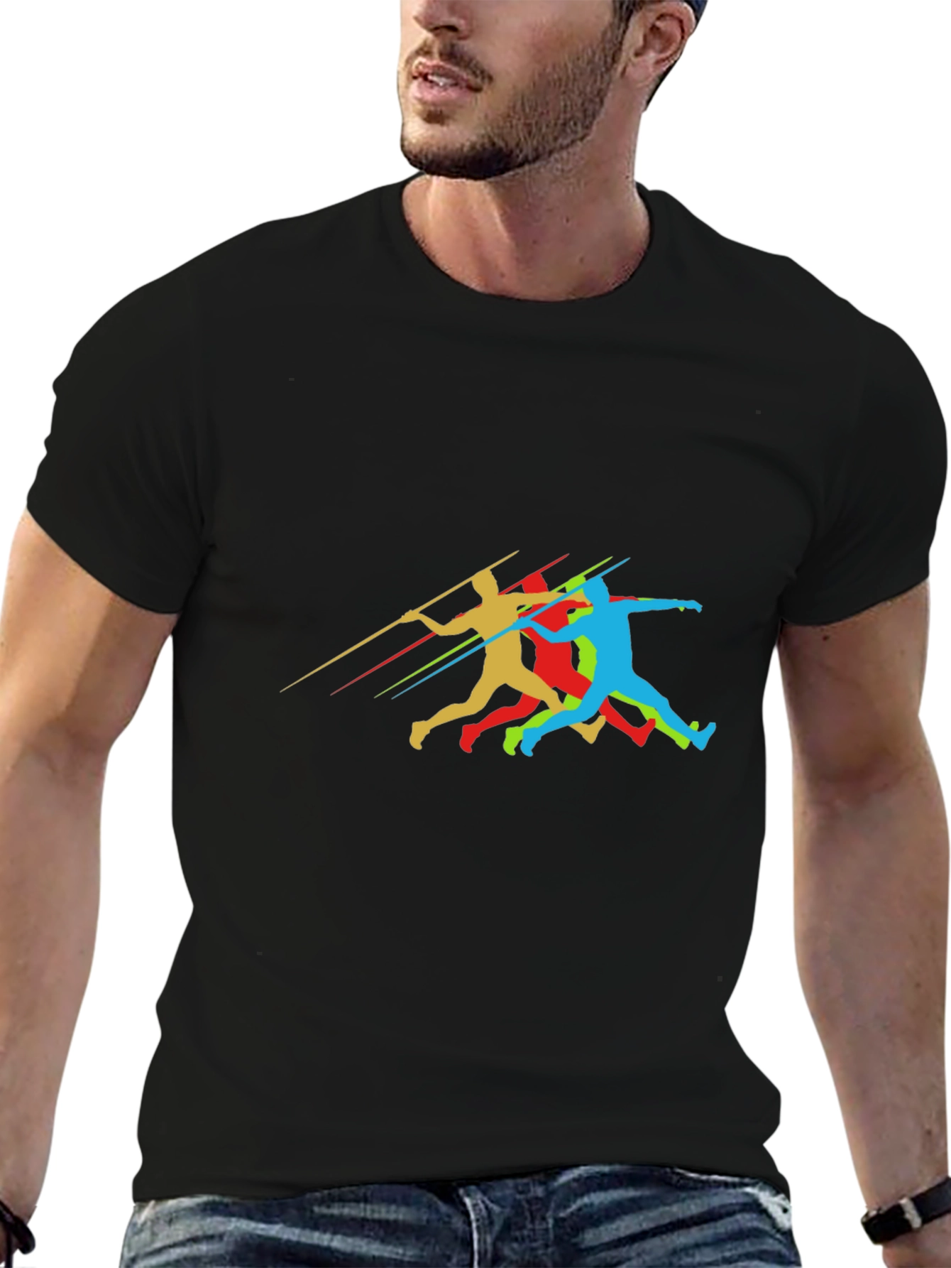 Javelin Thrower Graphic Black T-Shirt