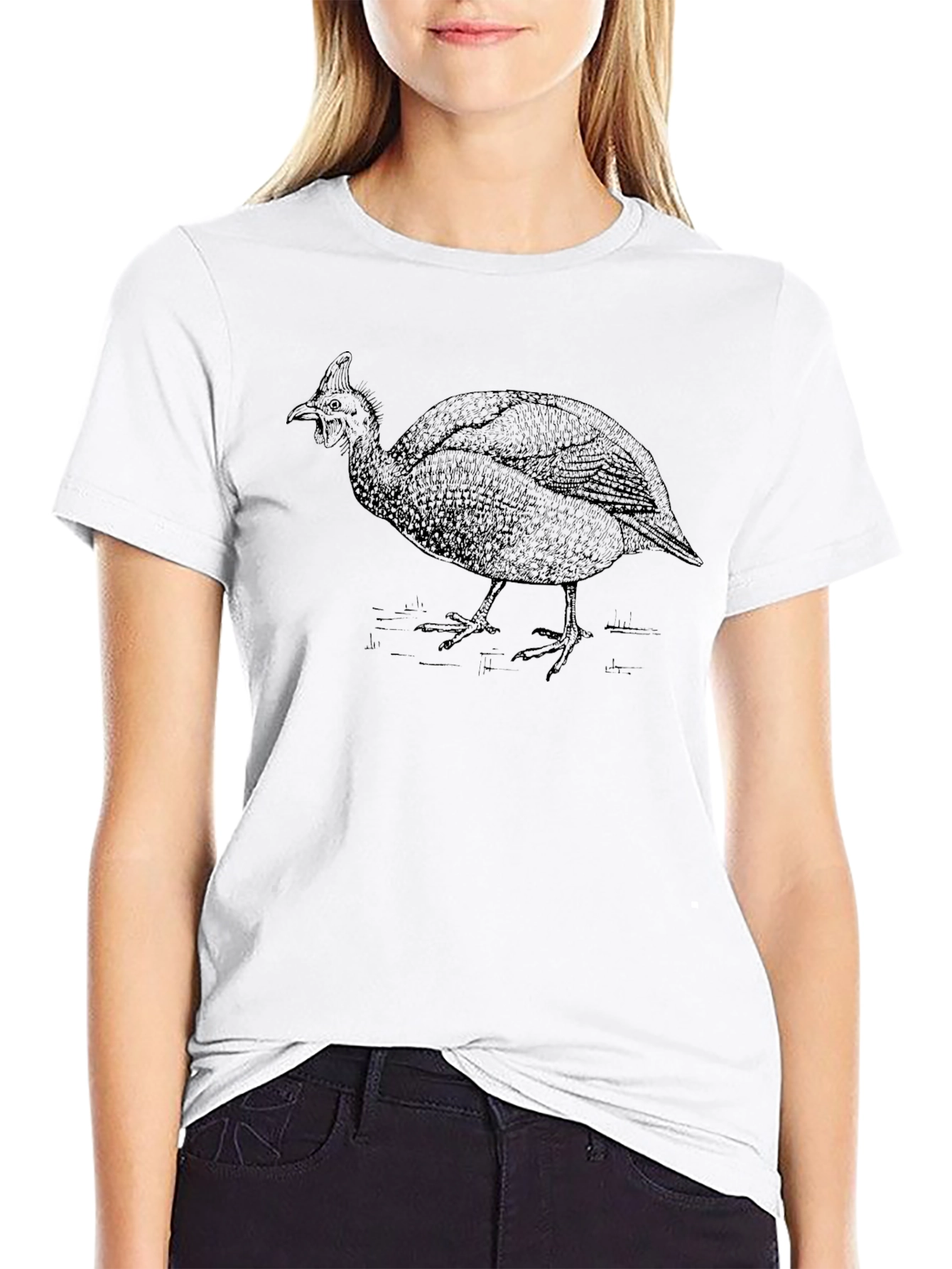 Guinea Fowl Graphic Tee - Black Cotton Comfort