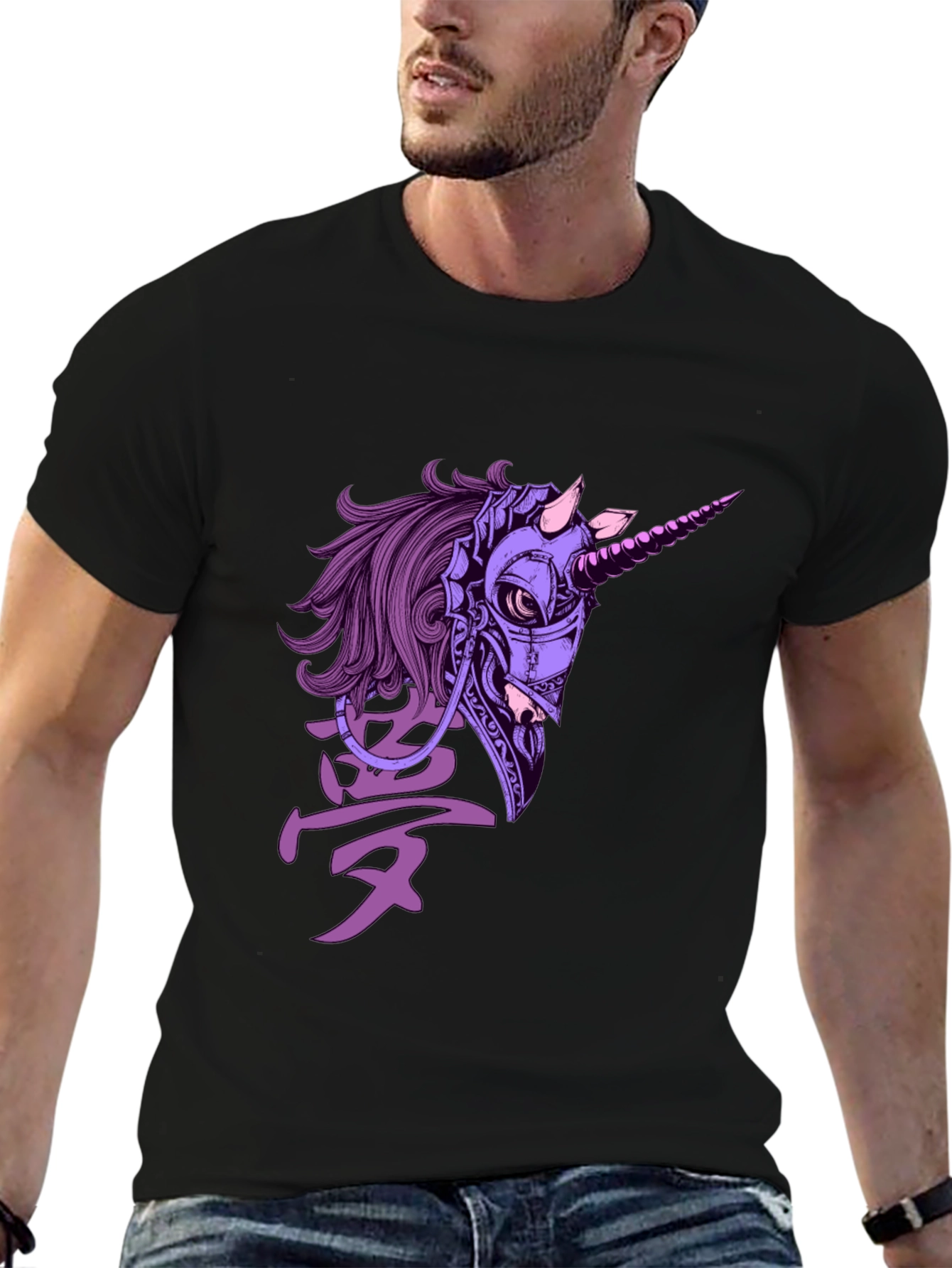 Cyberpunk Unicorn Graphic T-Shirt - Black