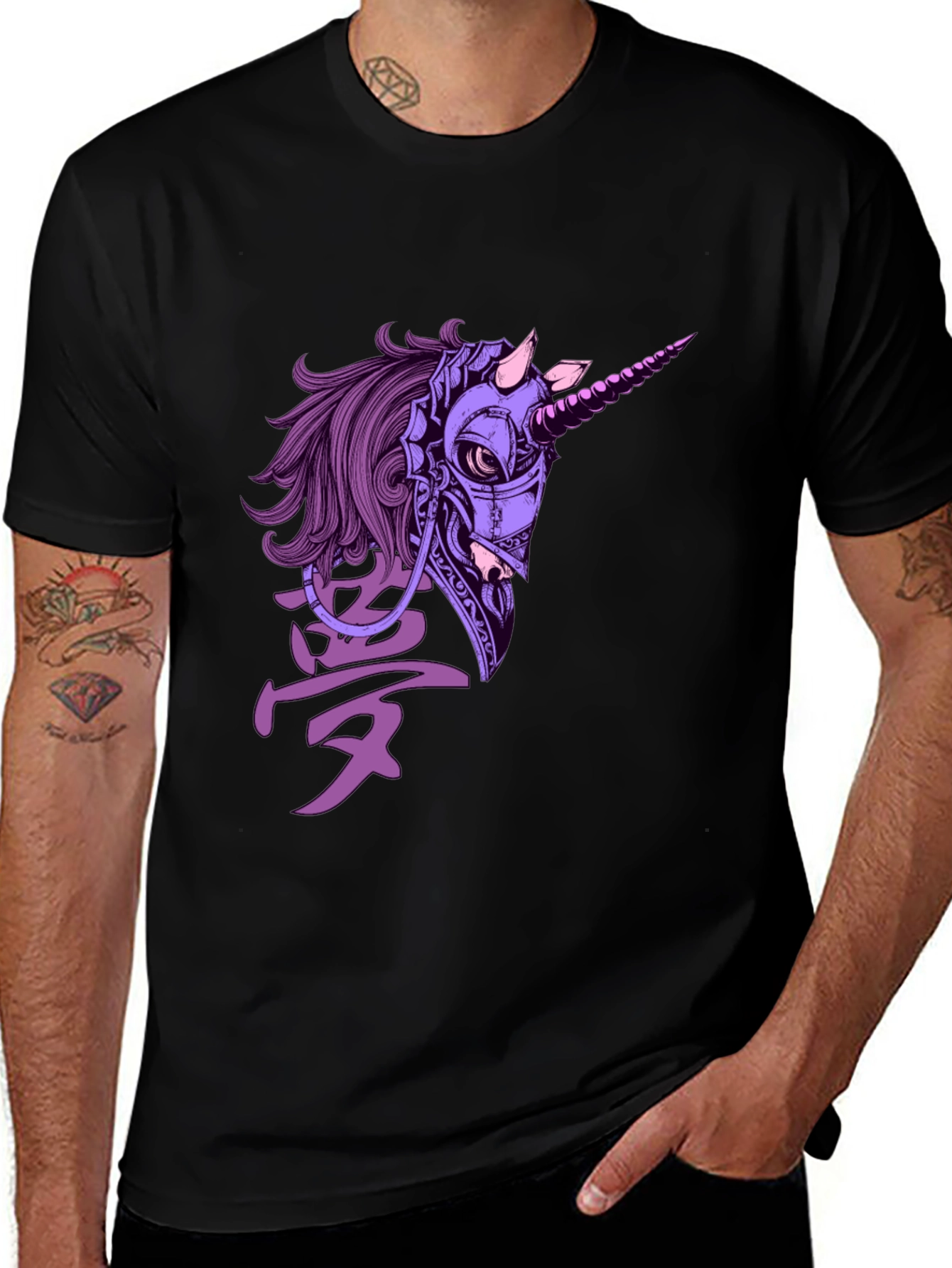 Cyberpunk Unicorn Graphic T-Shirt - Black