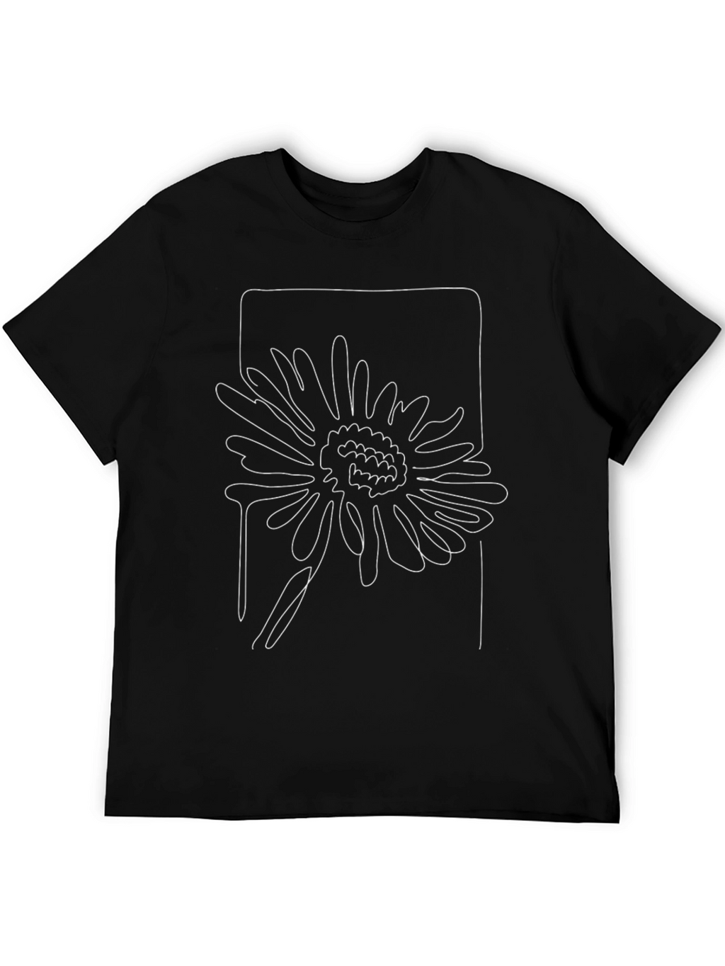 Minimalist Flower Line Art Black T-Shirt