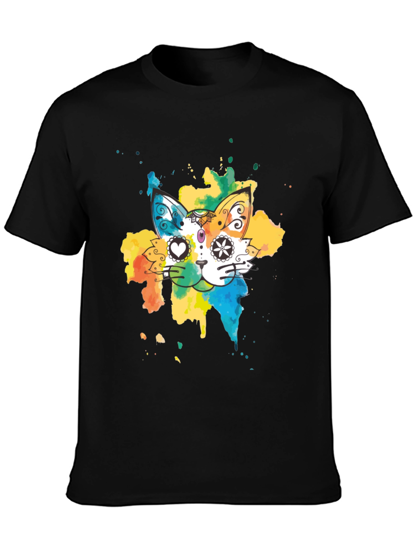 Colorful Cat T-Shirt - Whimsical Design Tee
