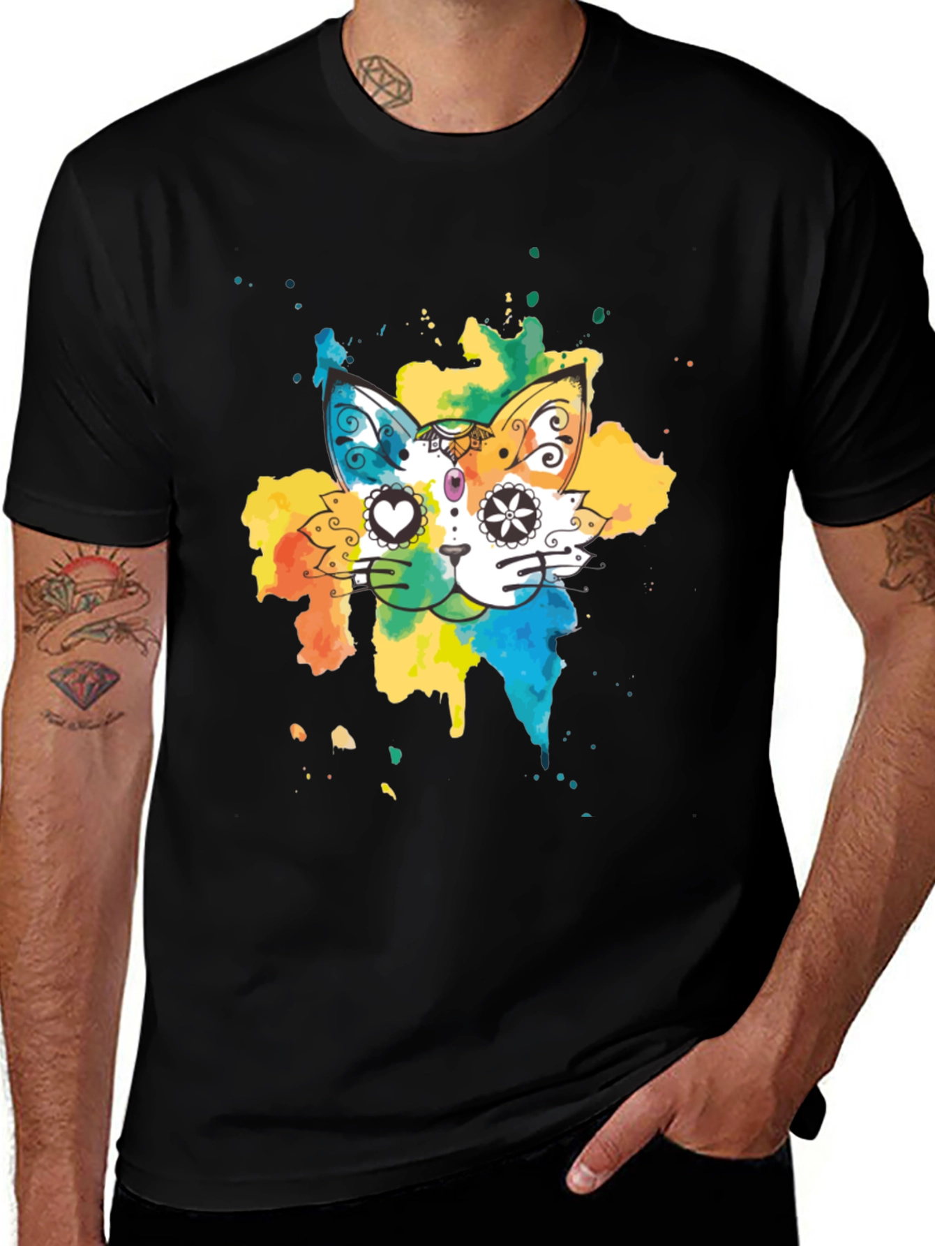 Colorful Cat T-Shirt - Whimsical Design Tee