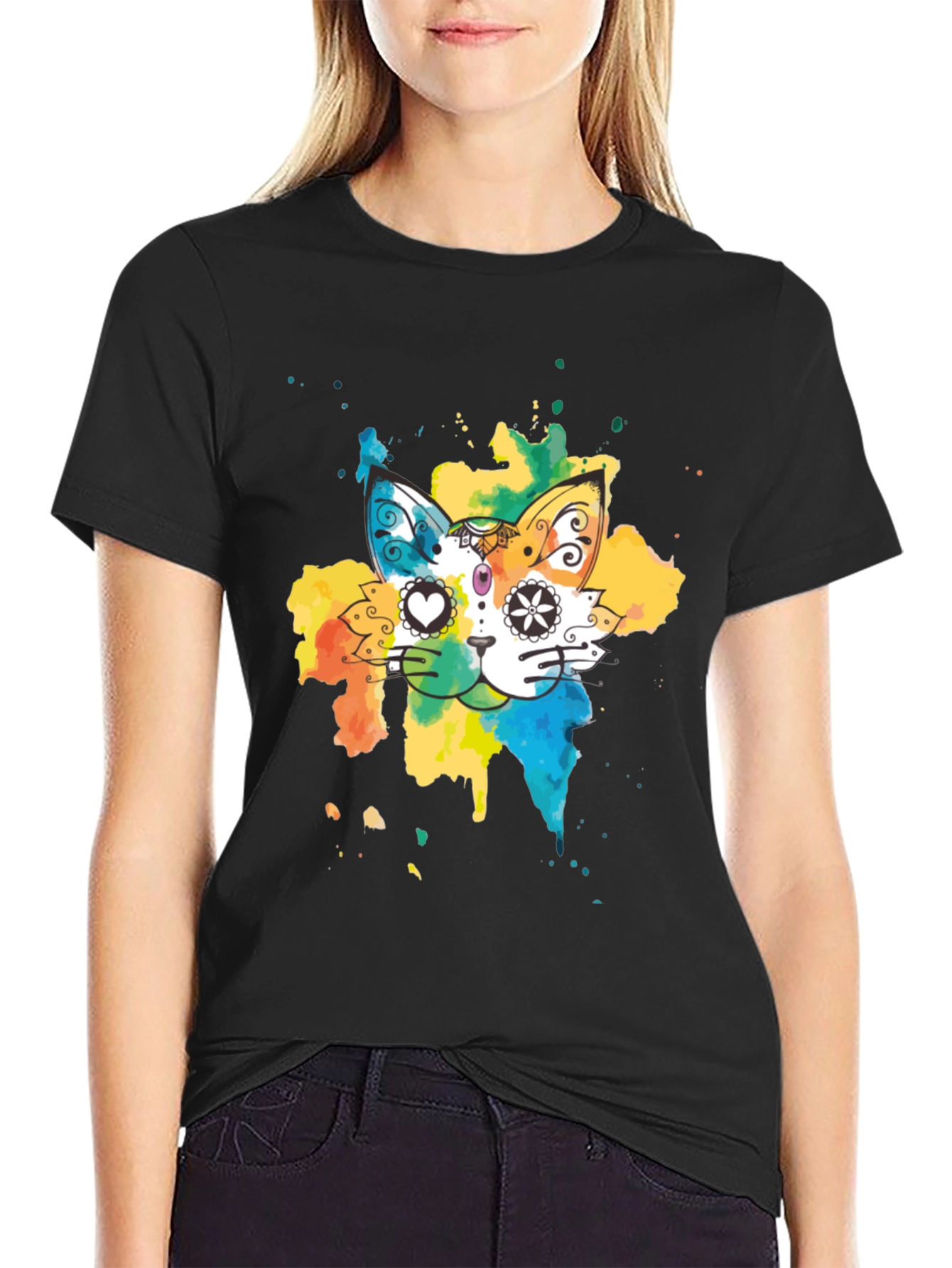 Colorful Cat T-Shirt - Whimsical Design Tee
