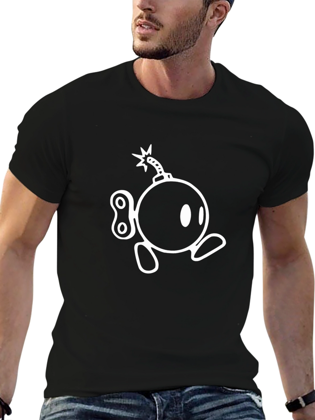 Black T-Shirt with Whimsical Bomb Design